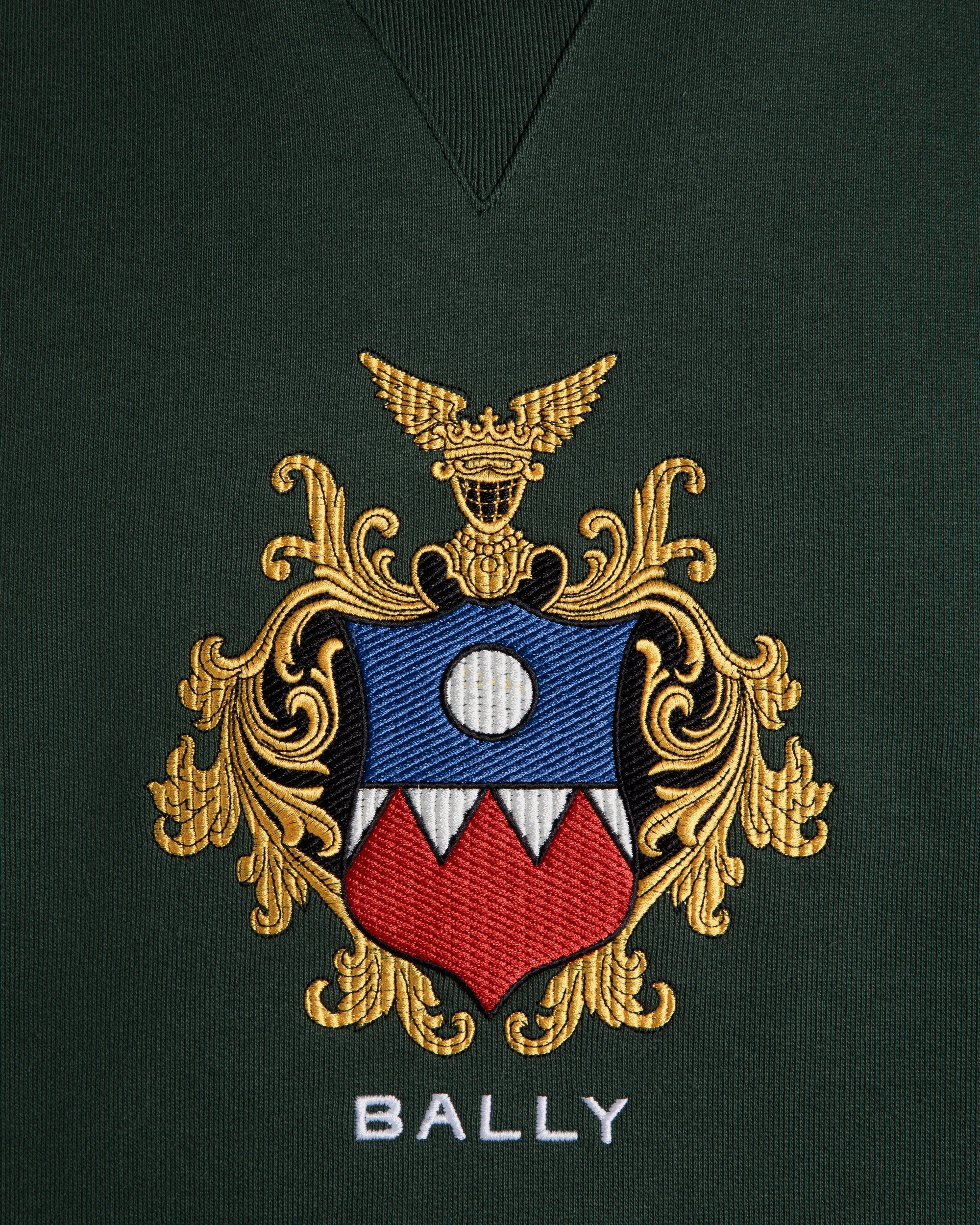 Hoodie With Crest Logo In Bottle Green Cotton