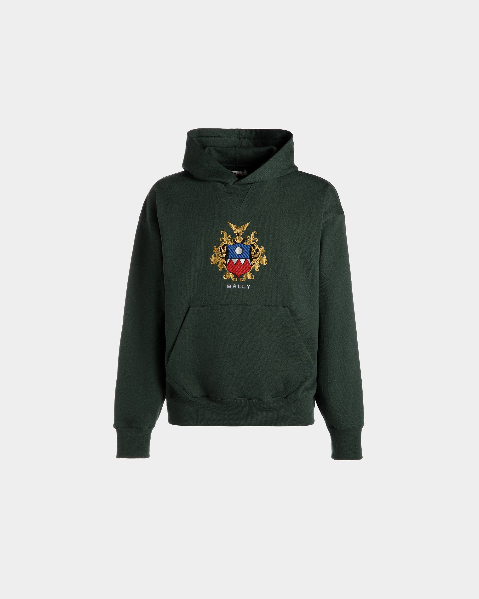 Bally | Hoodie With Crest Logo In Bottle Green Cotton