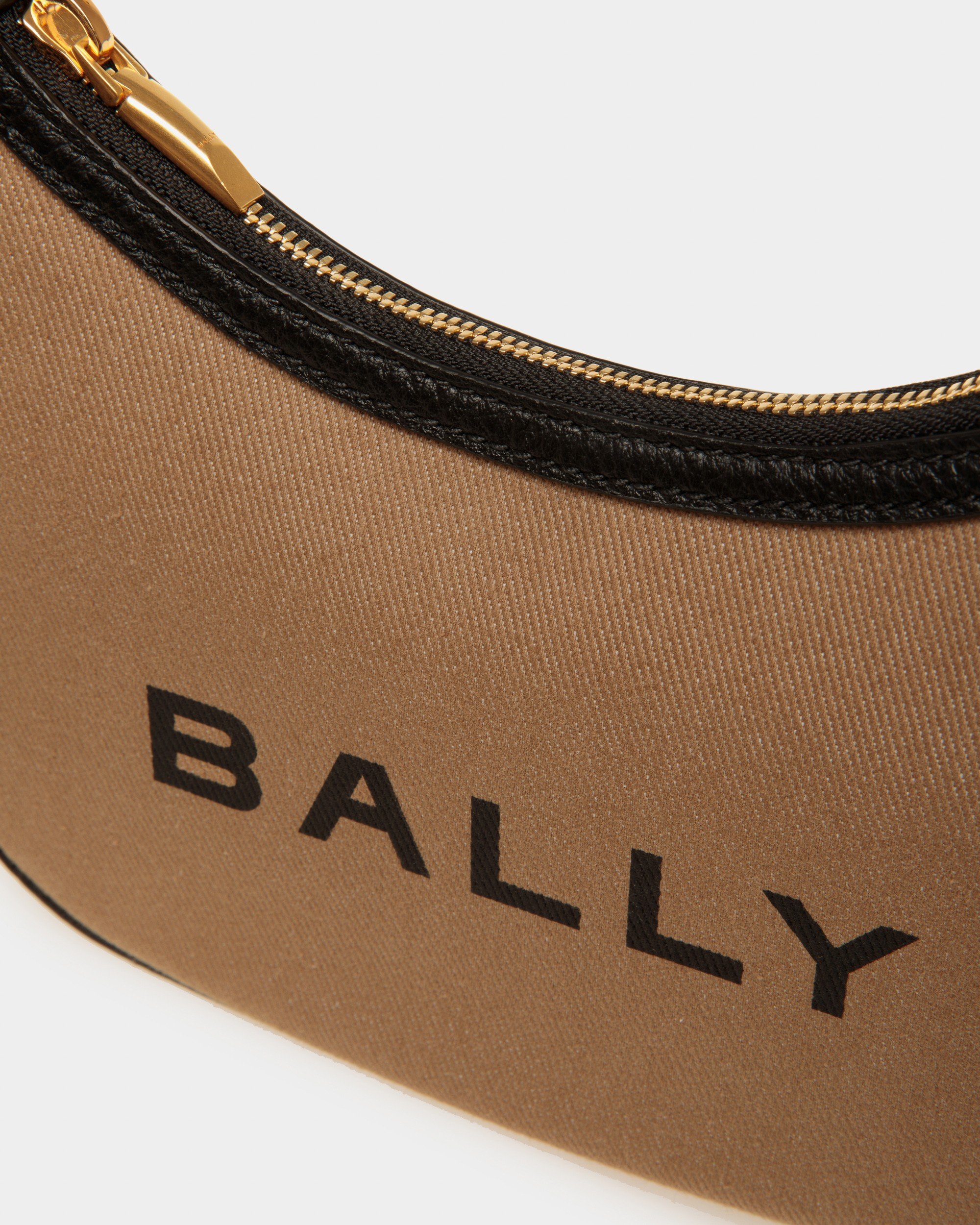 Bar Mini Crossbody Bag In Beige And Black Canvas And Leather