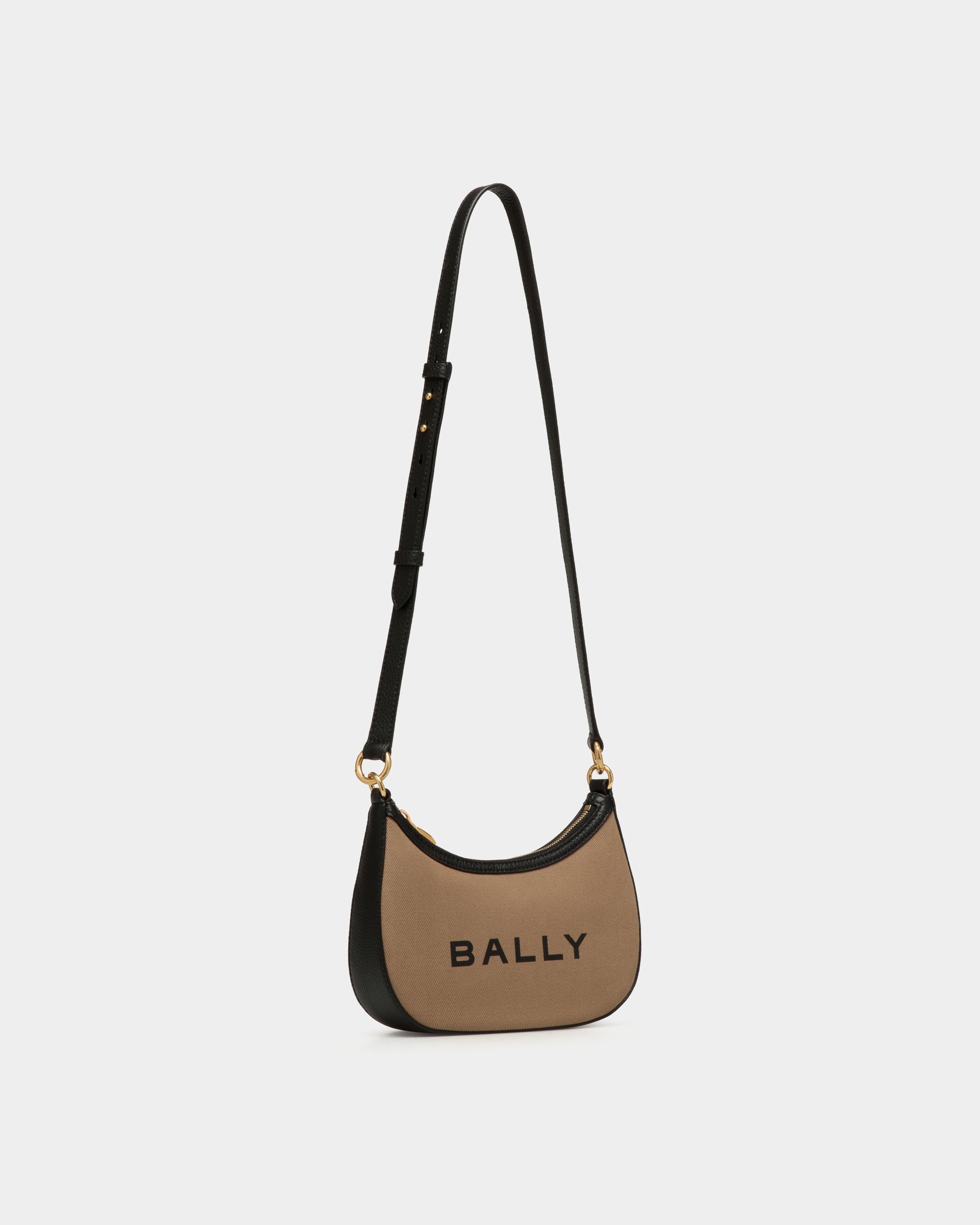 Bar Mini Crossbody Bag In Beige And Black Canvas And Leather