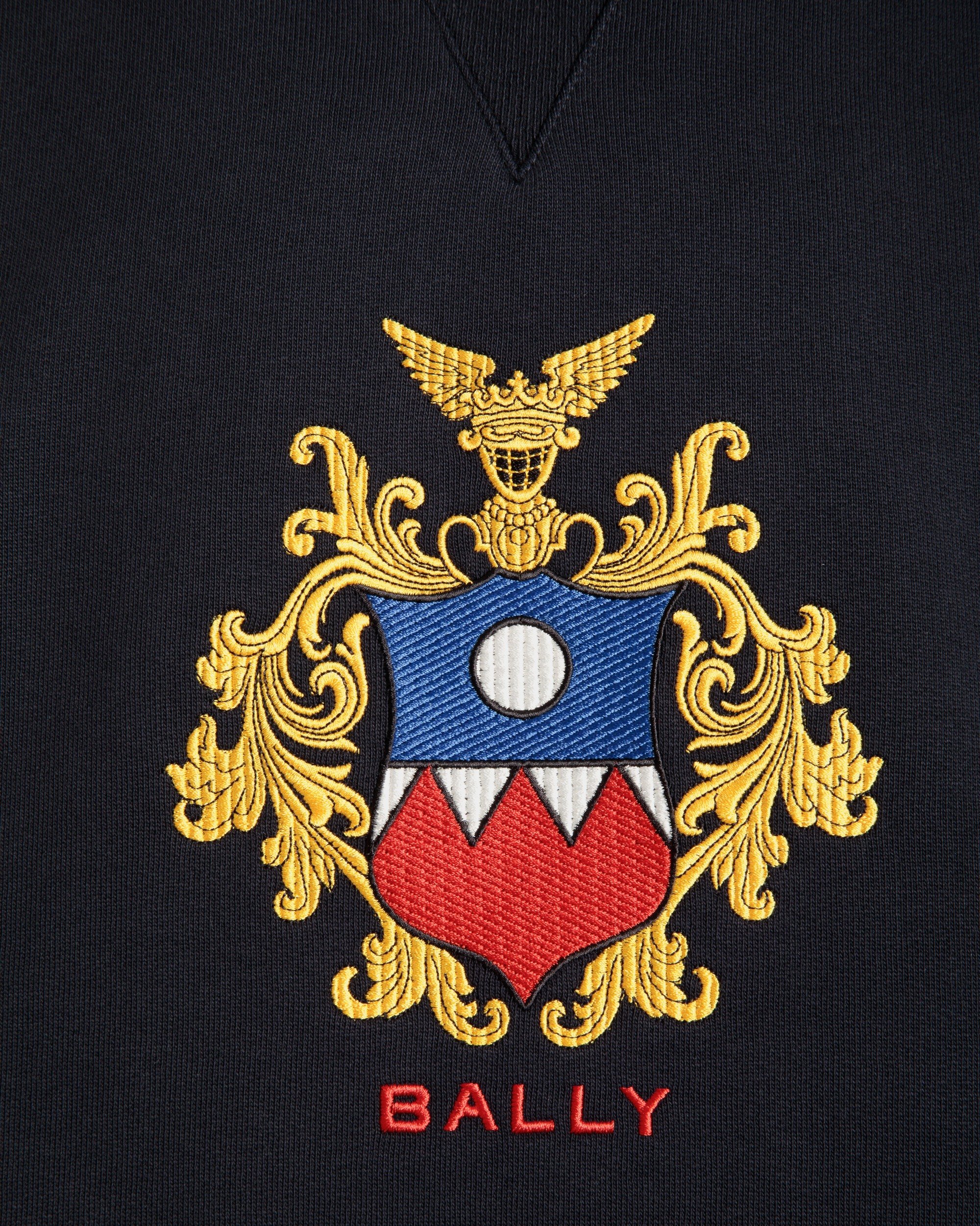 Hoodie With Crest Logo In Navy Blue Cotton