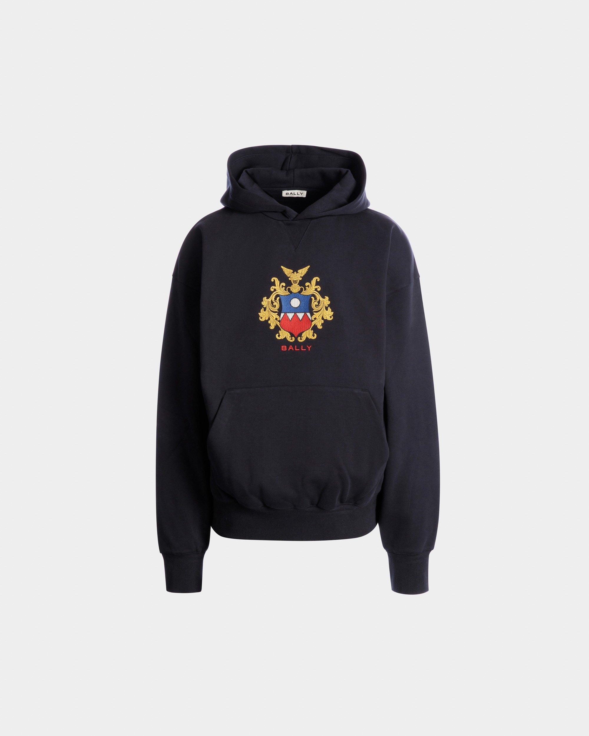 Bally | Hoodie With Crest Logo In Navy Blue Cotton