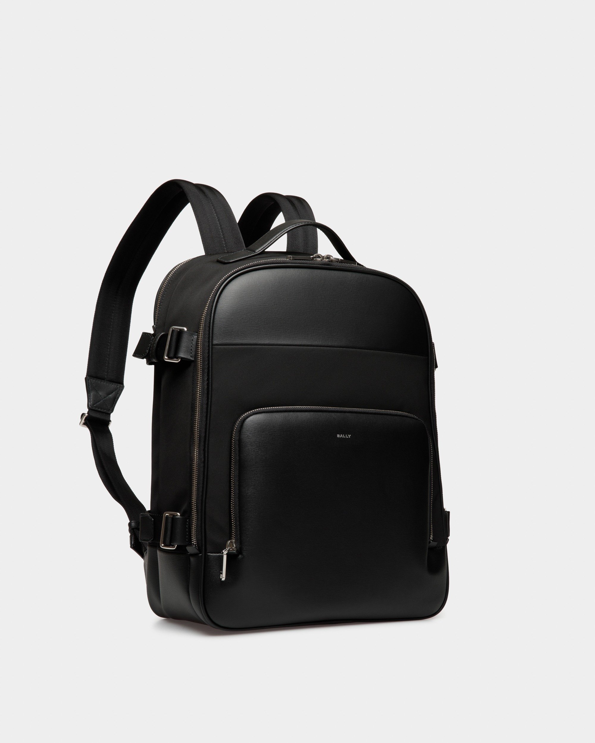 Vogel Backpack In Black Nylon And Recycled Leather