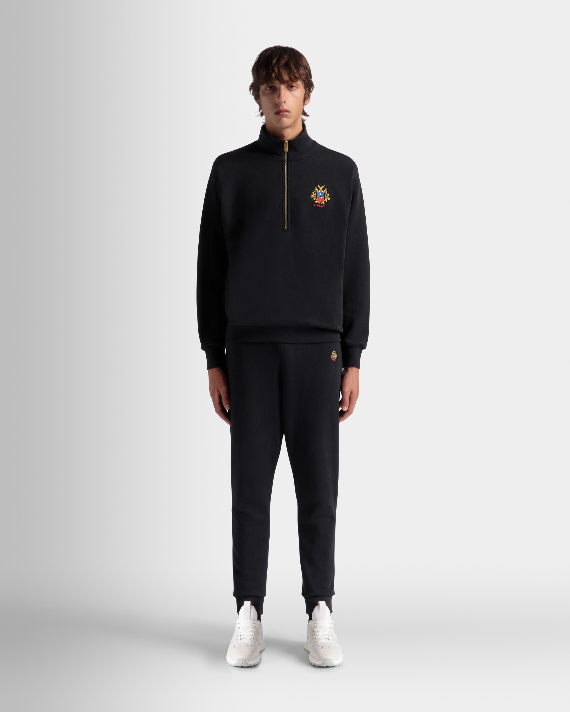 Sweatpants With Crest Logo In Navy Blue Cotton