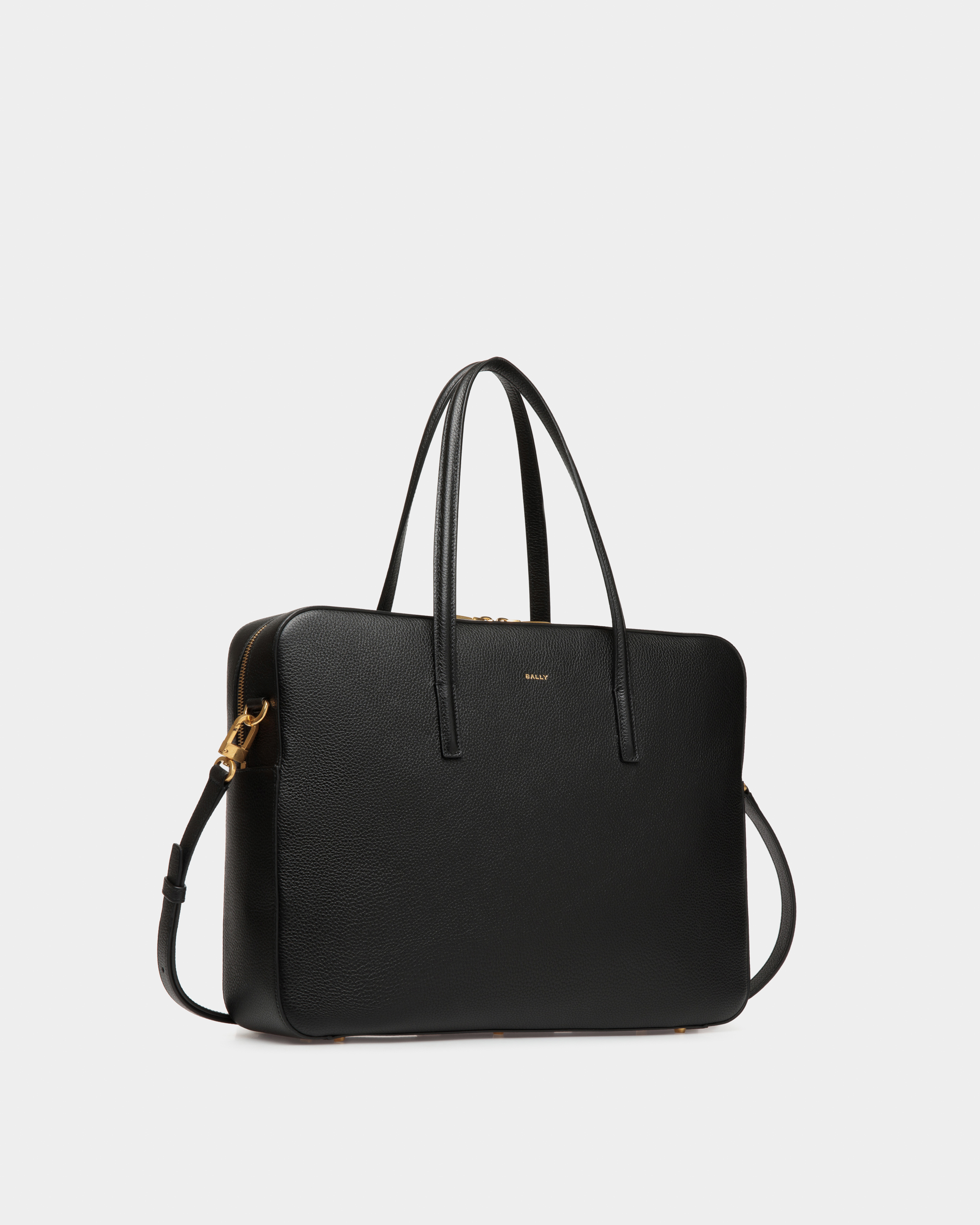 Emblem Business Bag in Black Grained Leather