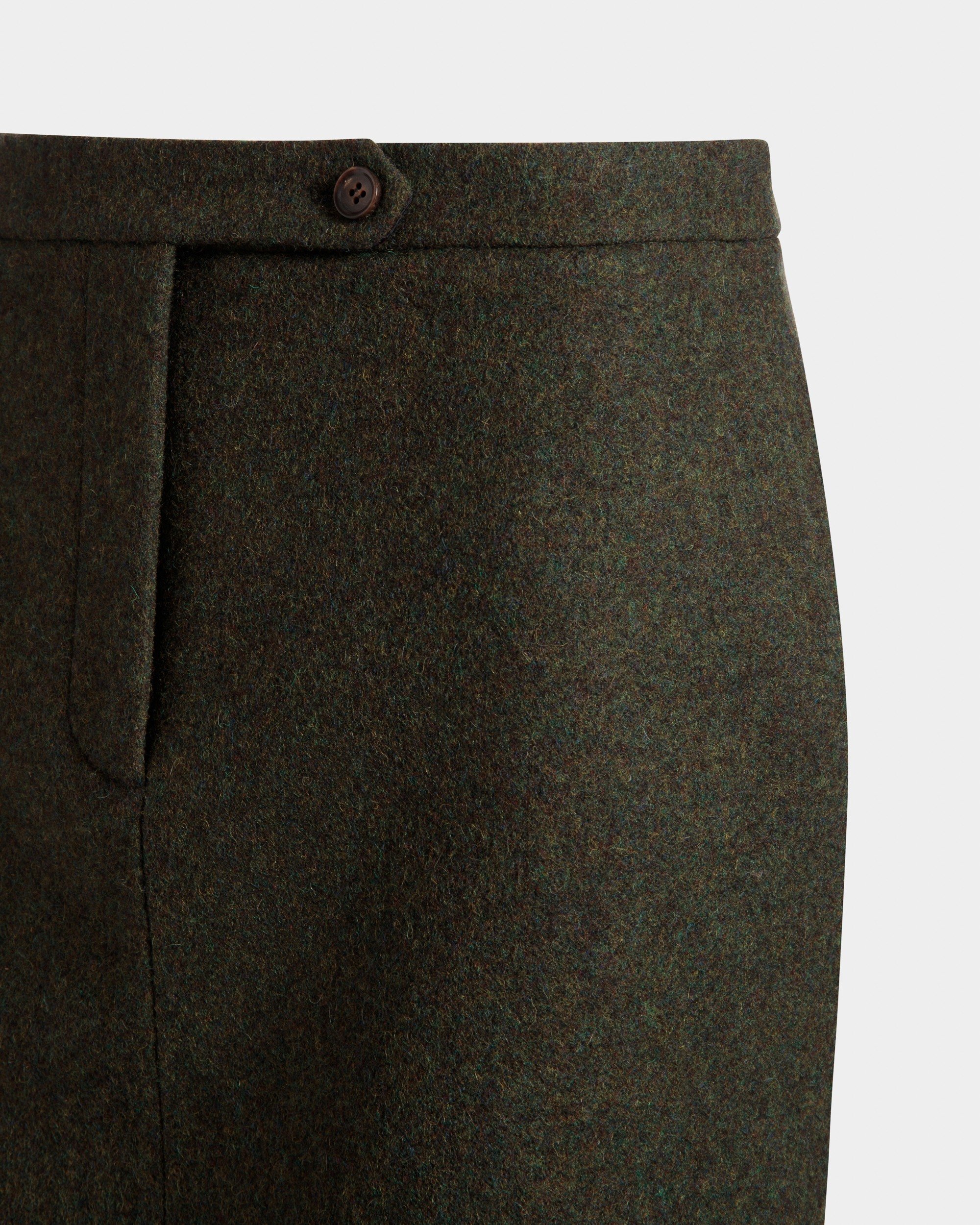 Mini Skirt In Dark Green Wool