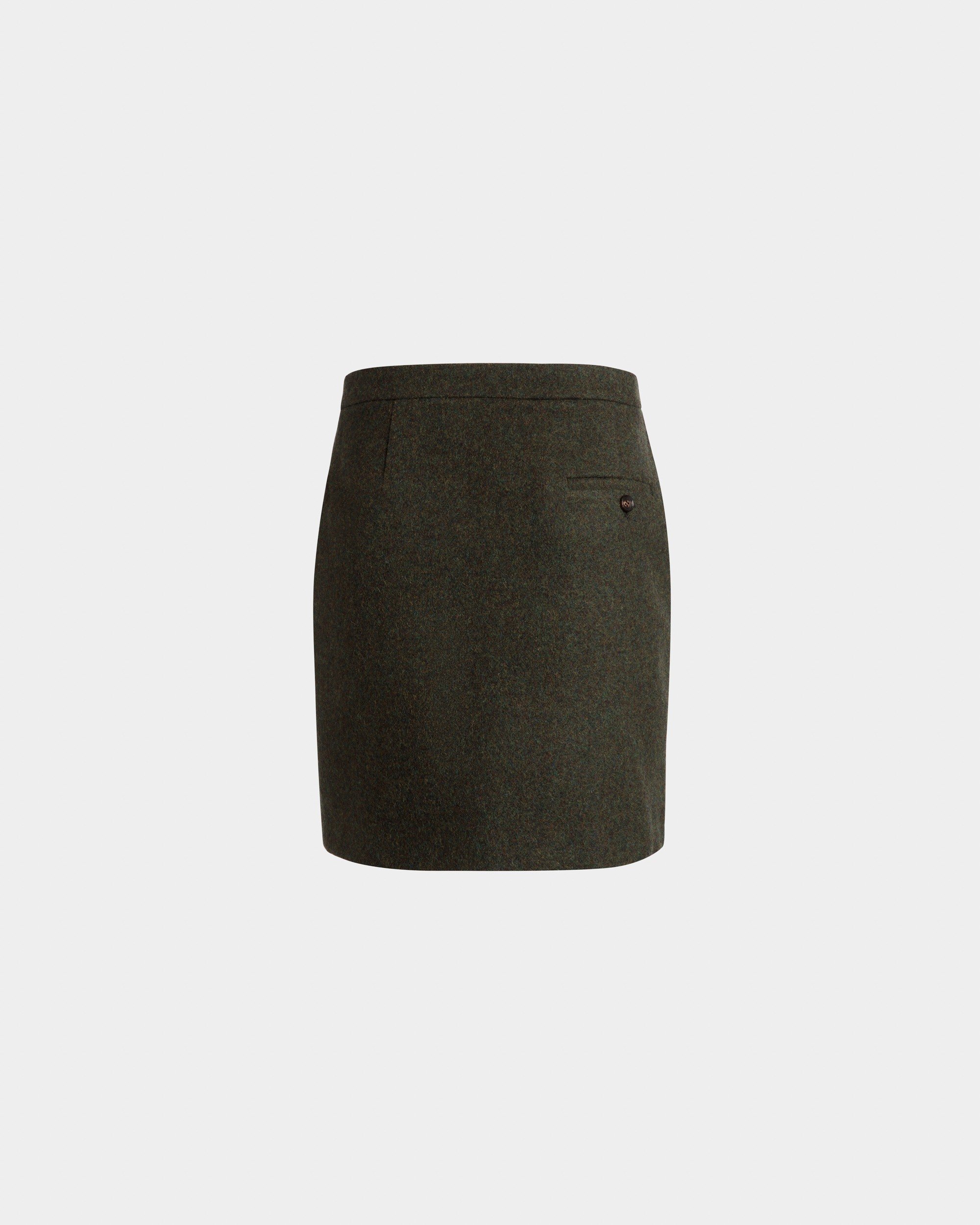 Mini Skirt In Dark Green Wool