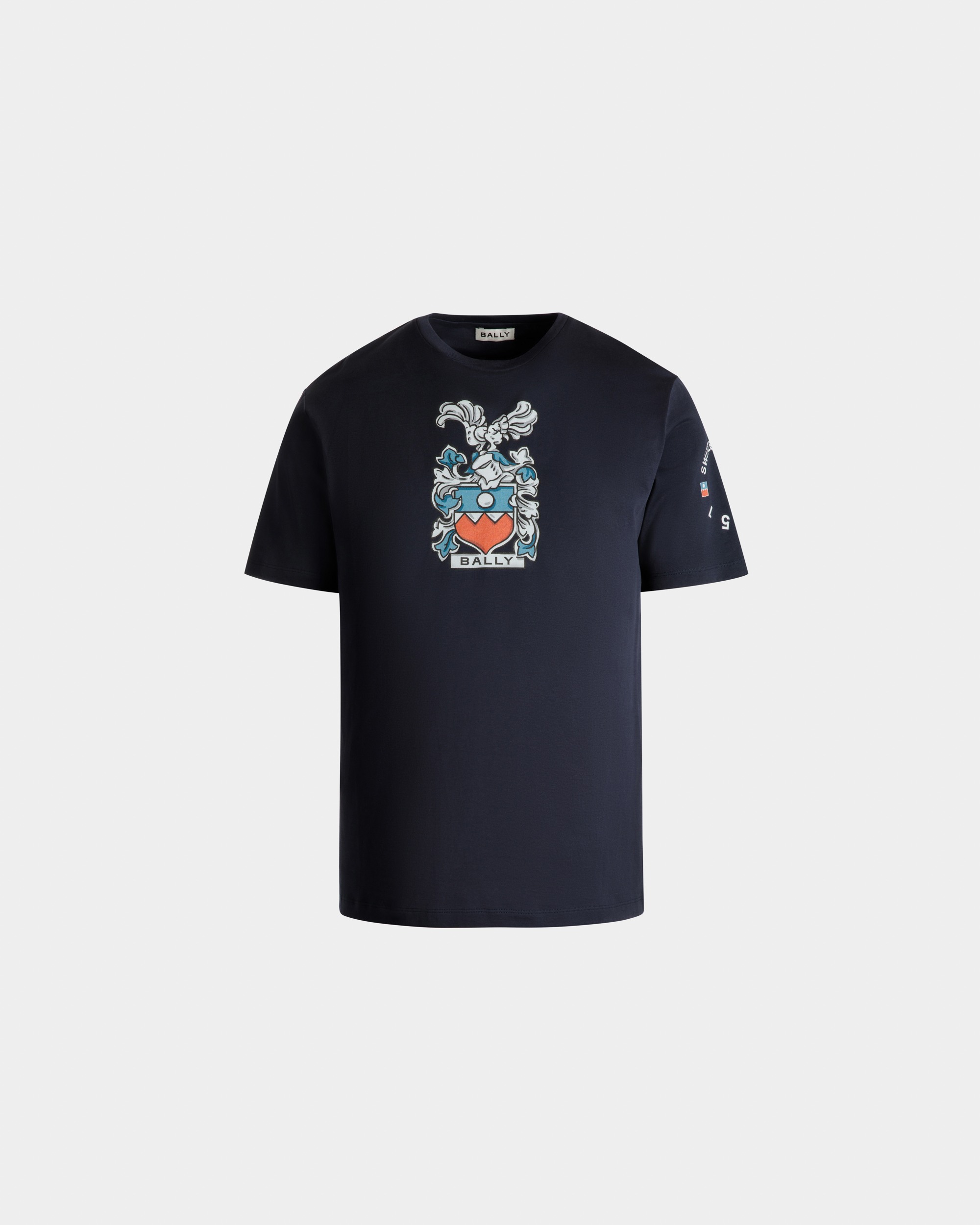 T-Shirt With Crest In Navy Blue Cotton