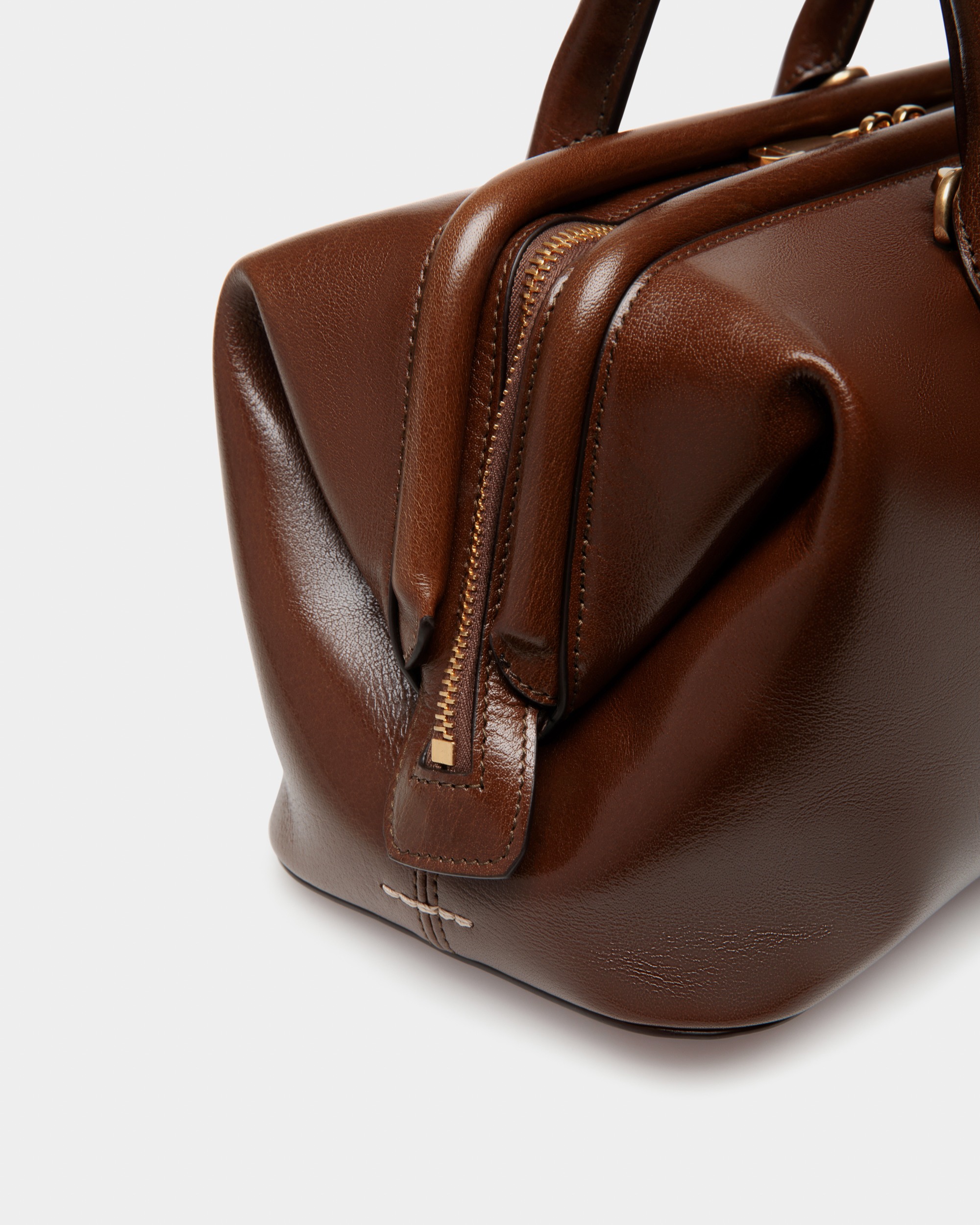 Belle Small Top Handle Bag In Marron Glacé Leather