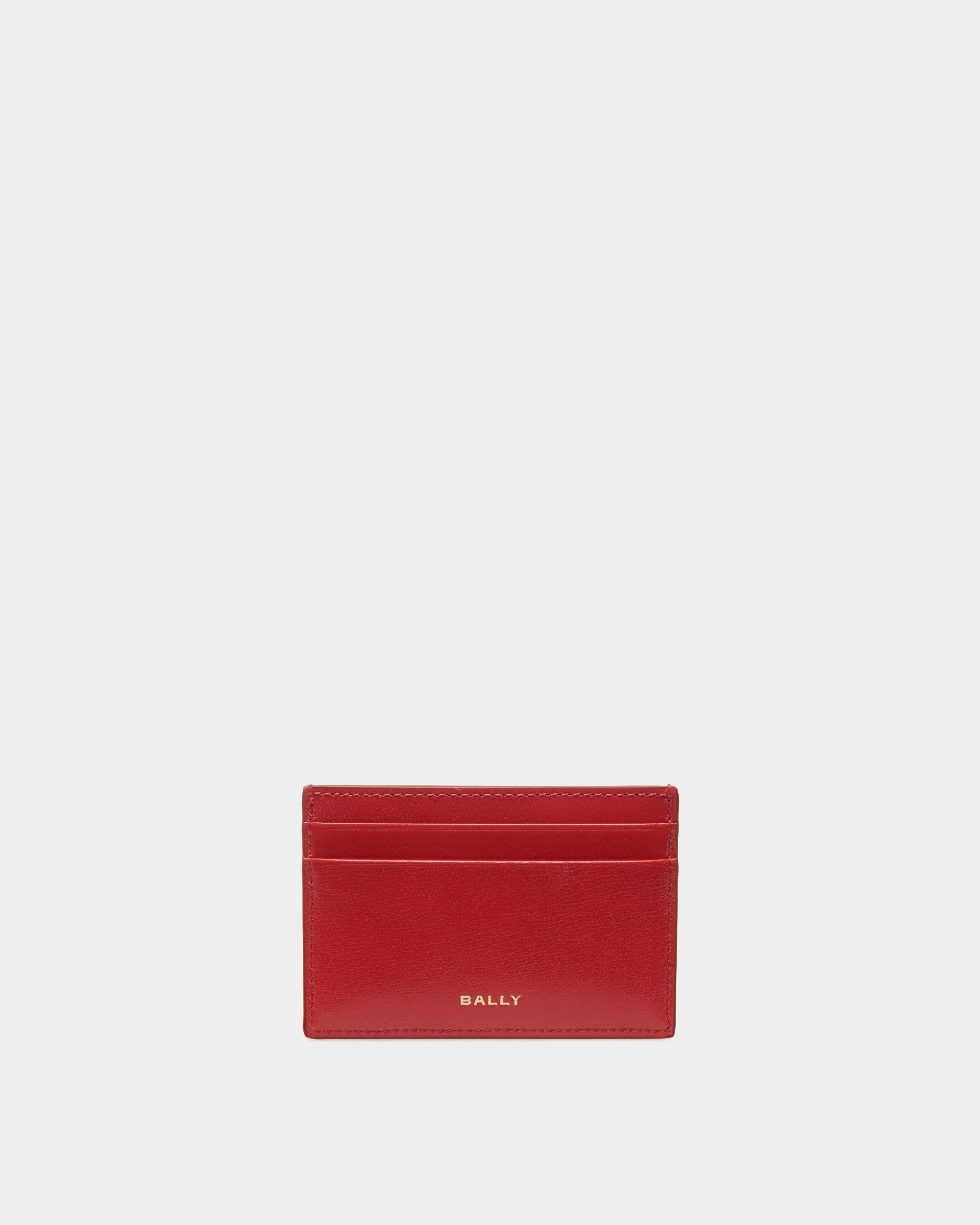 Swissness Card Holder In Red Leather with Studs