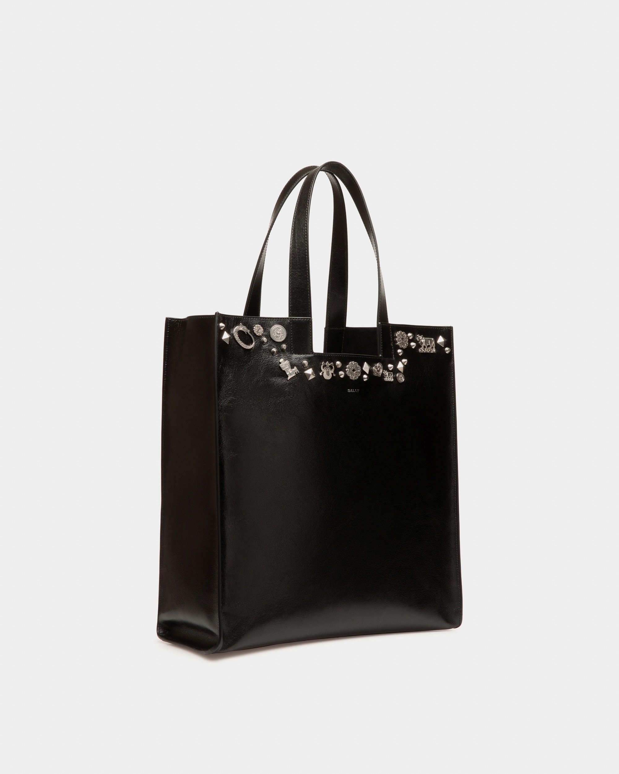 Easy Tote Bag In Black Leather with Studs