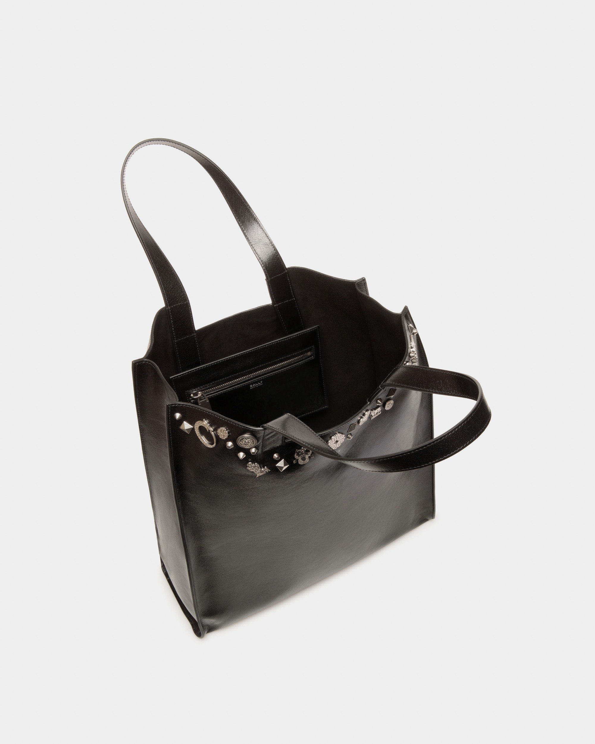 Easy Tote Bag In Black Leather with Studs
