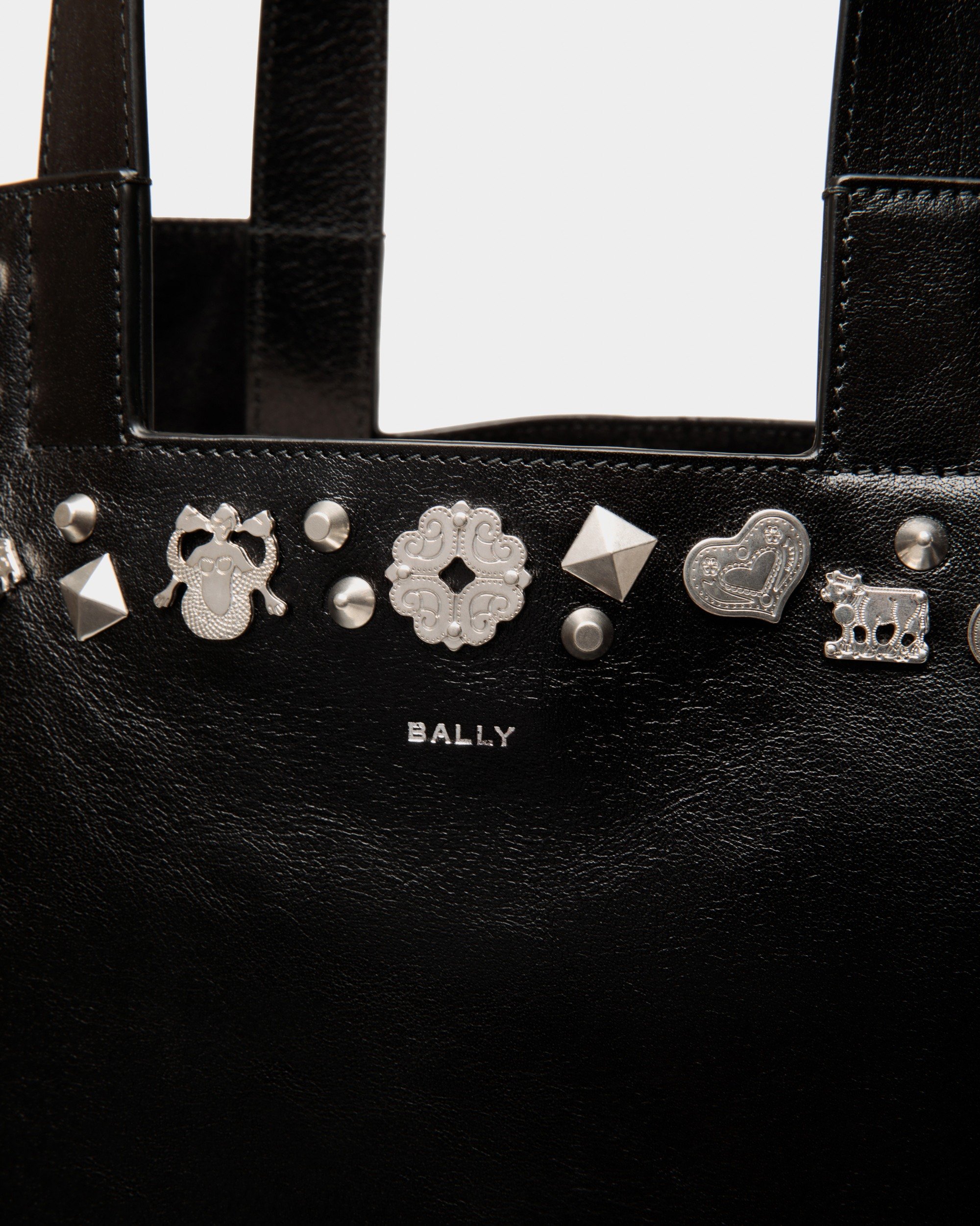 Easy Tote Bag In Black Leather with Studs