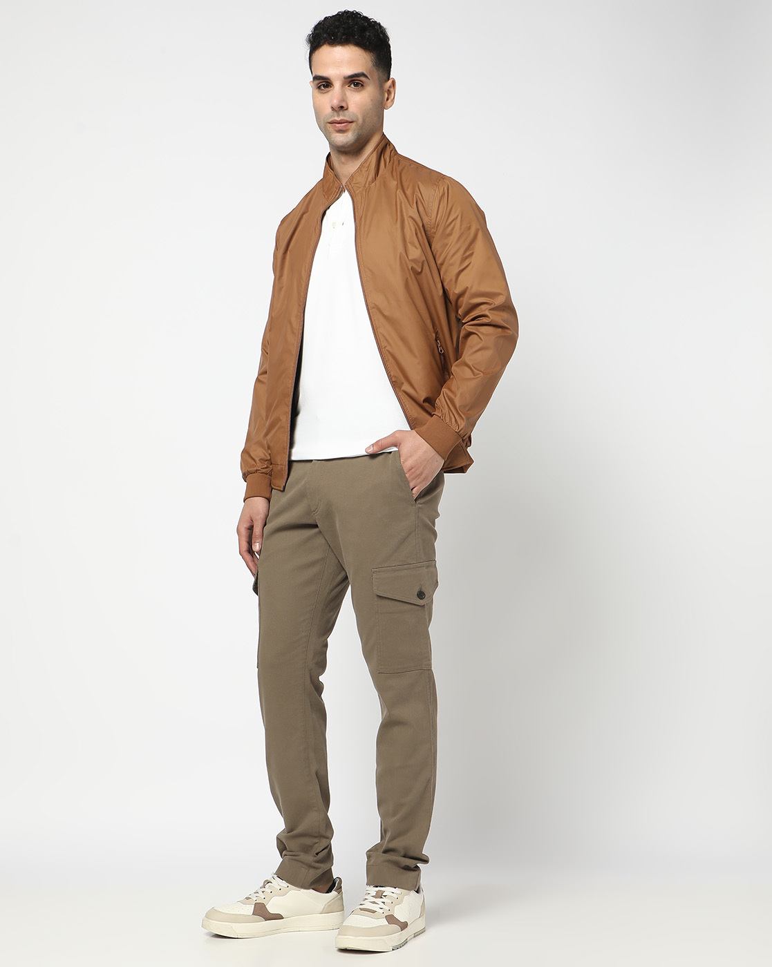 Cotton Stretch Cargo Fit Solid Brown Trouser
