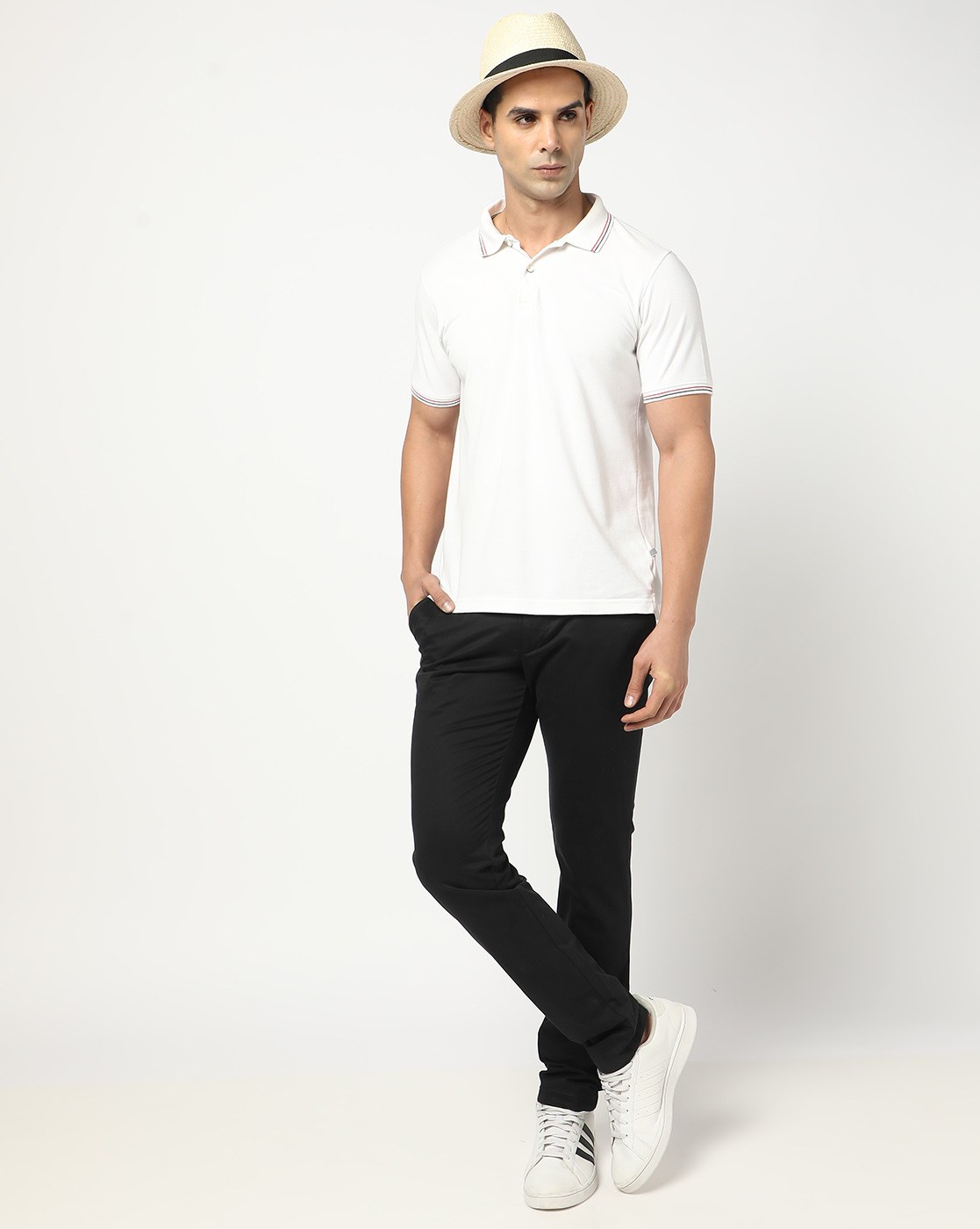 Cotton Stretch Satin Finish Slim Tapered Solid Black Trouser