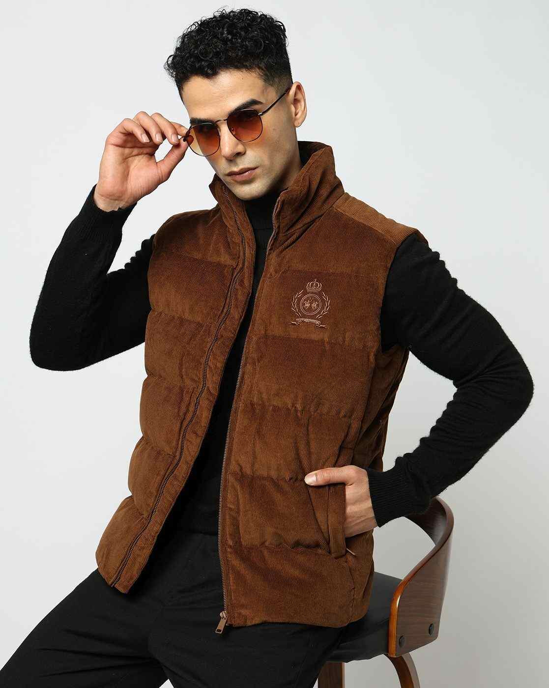 Cotton Stretch Corduroy Regular Fit Solid Brown Jacket