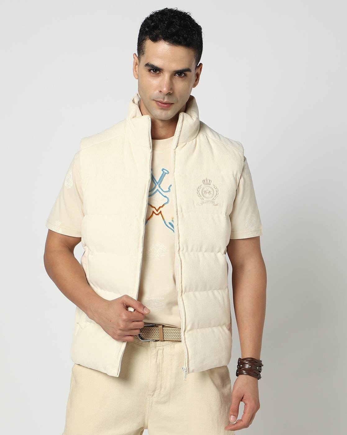 Cotton Stretch Corduroy Regular Fit Solid Off-White Jacket