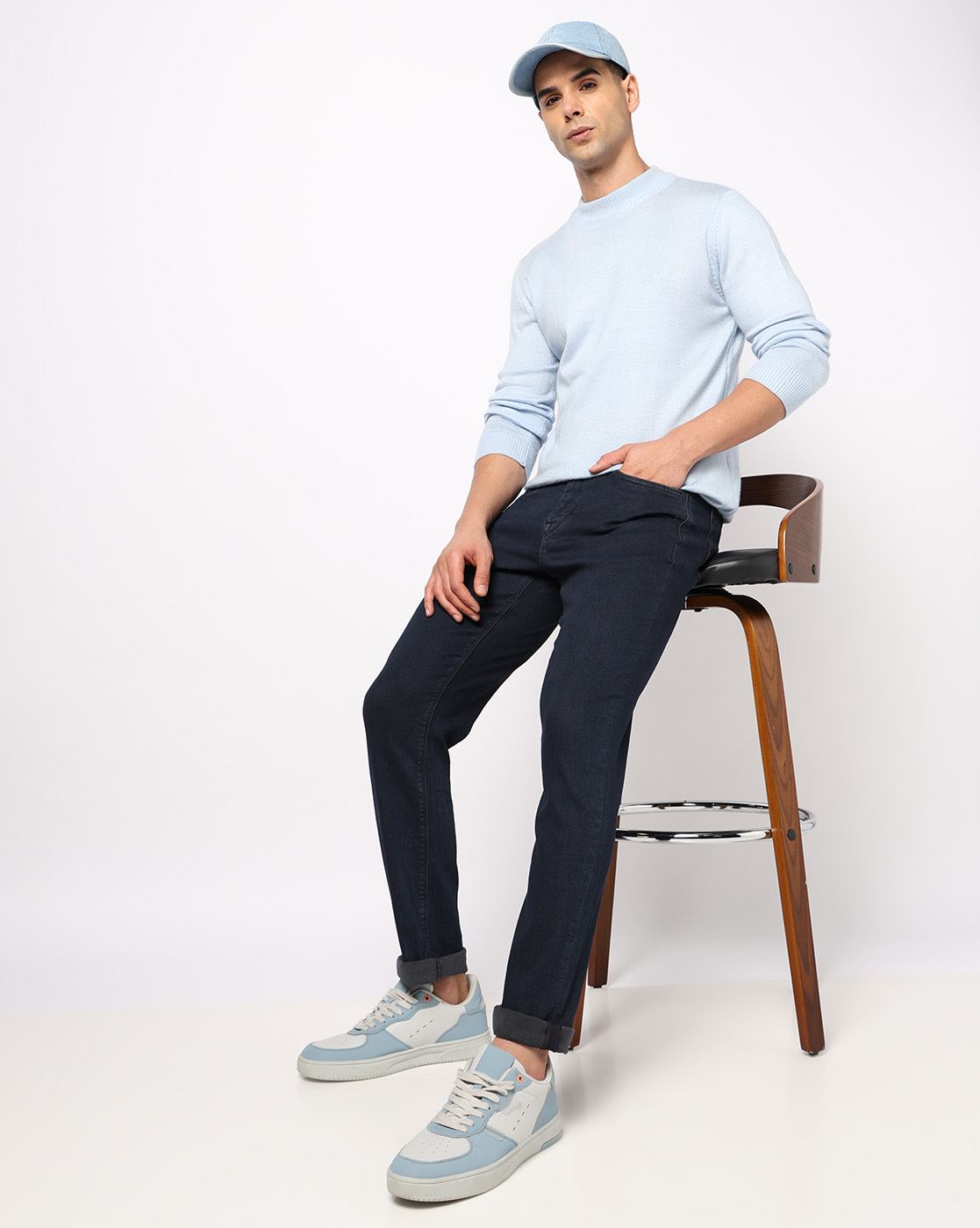 Cotton Stretch Slim Fit Solid Blue Denim
