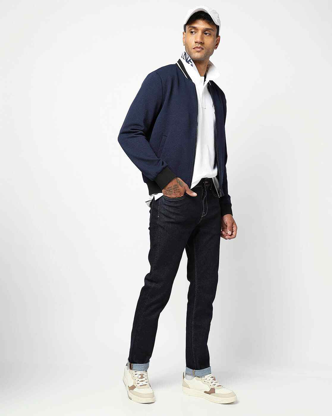Cotton Stretch Slim Straight Fit Solid Blue Denim