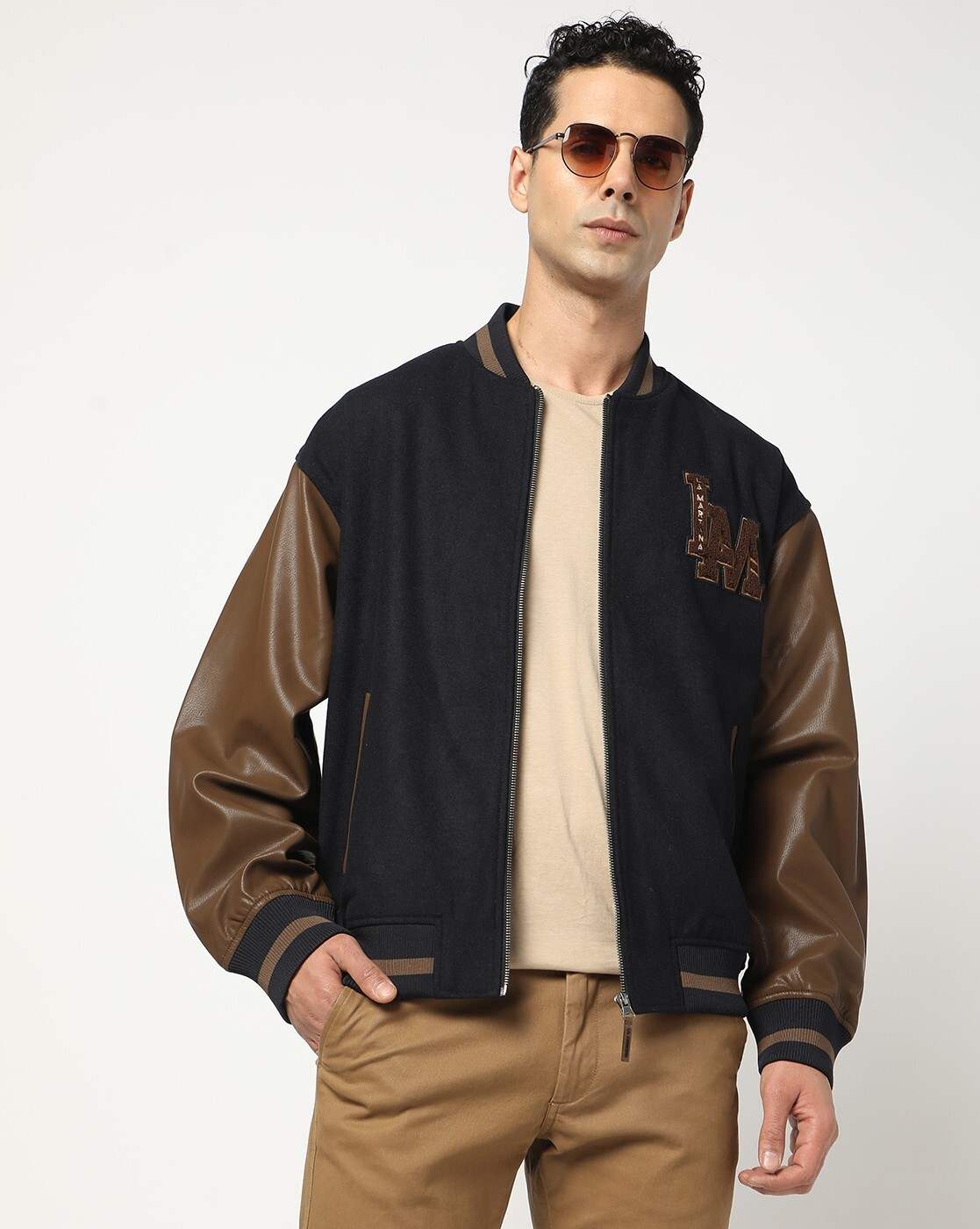 Wool Blend Regular Fit Solid Navy Jacket