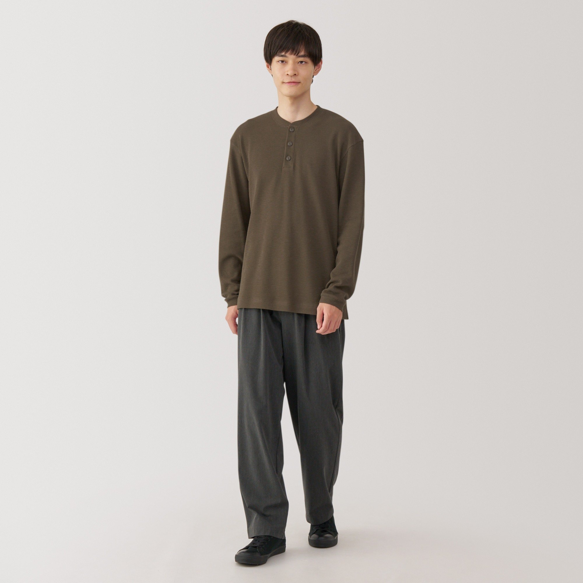Waffle henry neck Long Sleeve T-shirt
