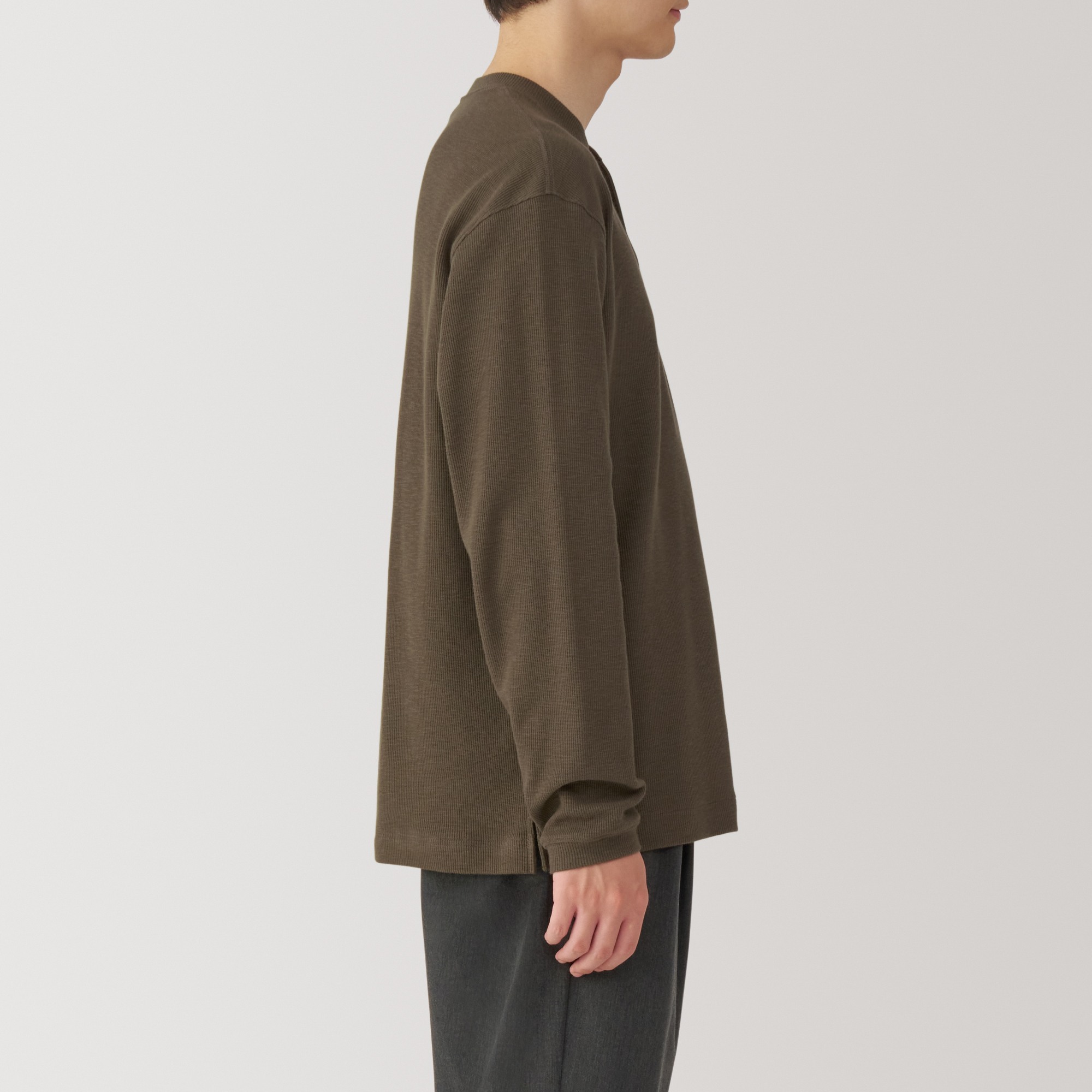 Waffle henry neck Long Sleeve T-shirt