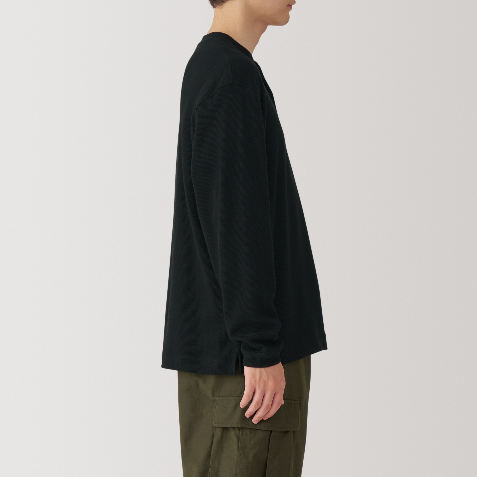Waffle henry neck Long Sleeve T-shirt