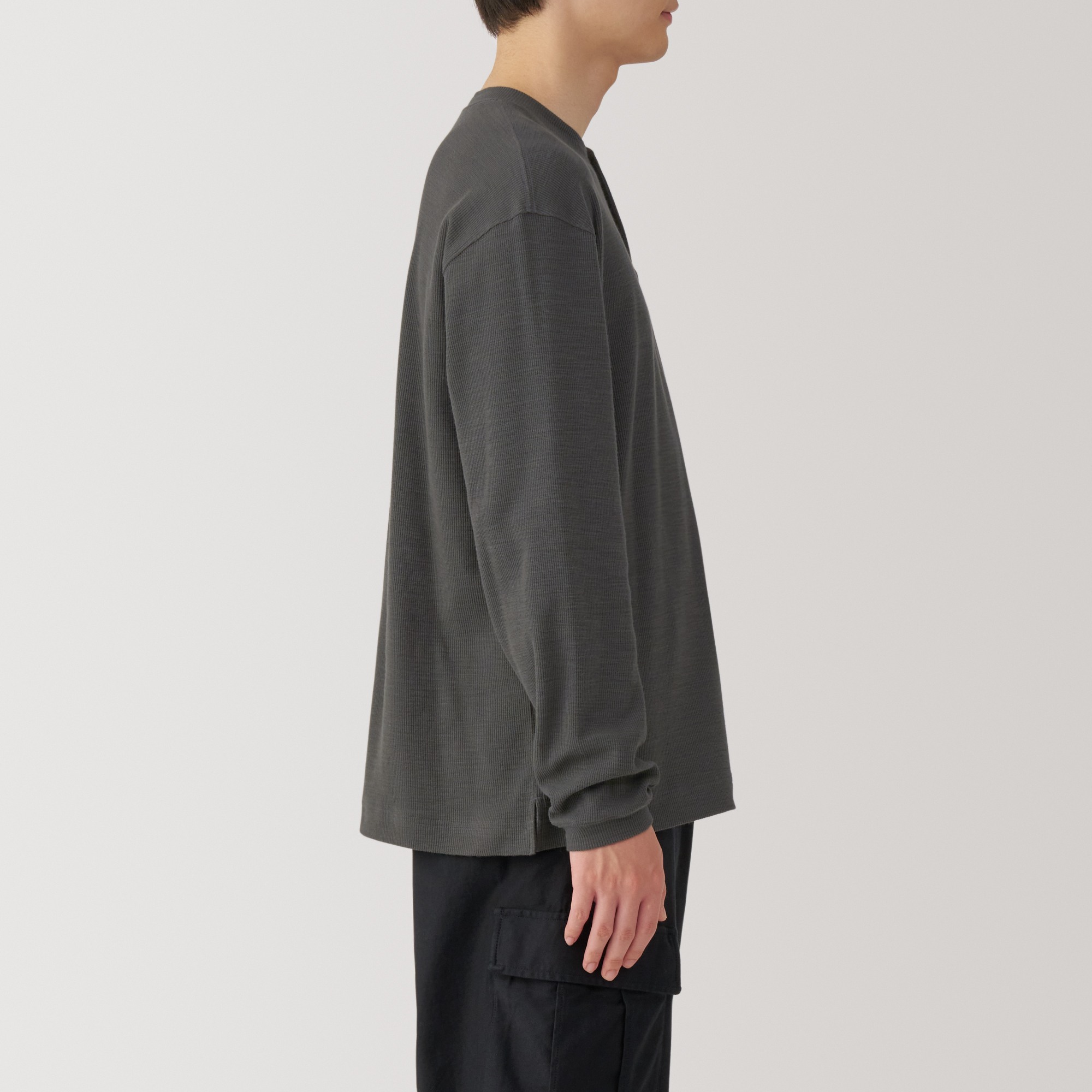 Waffle henry neck Long Sleeve T-shirt
