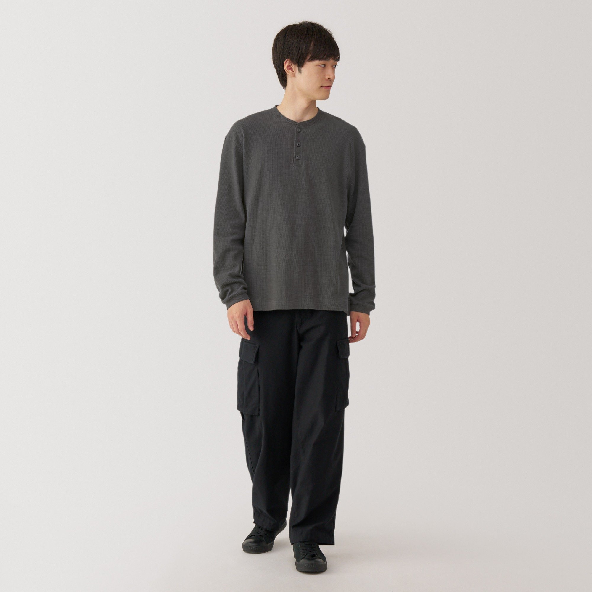 Waffle henry neck Long Sleeve T-shirt