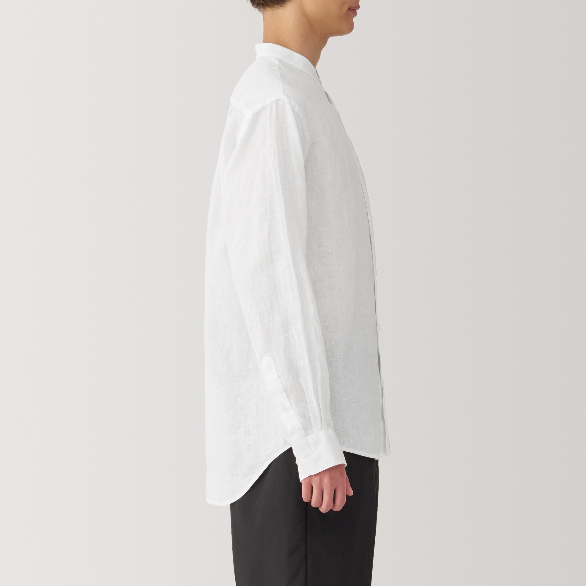Linen washed stand collar Long Sleeve shirt(OS)