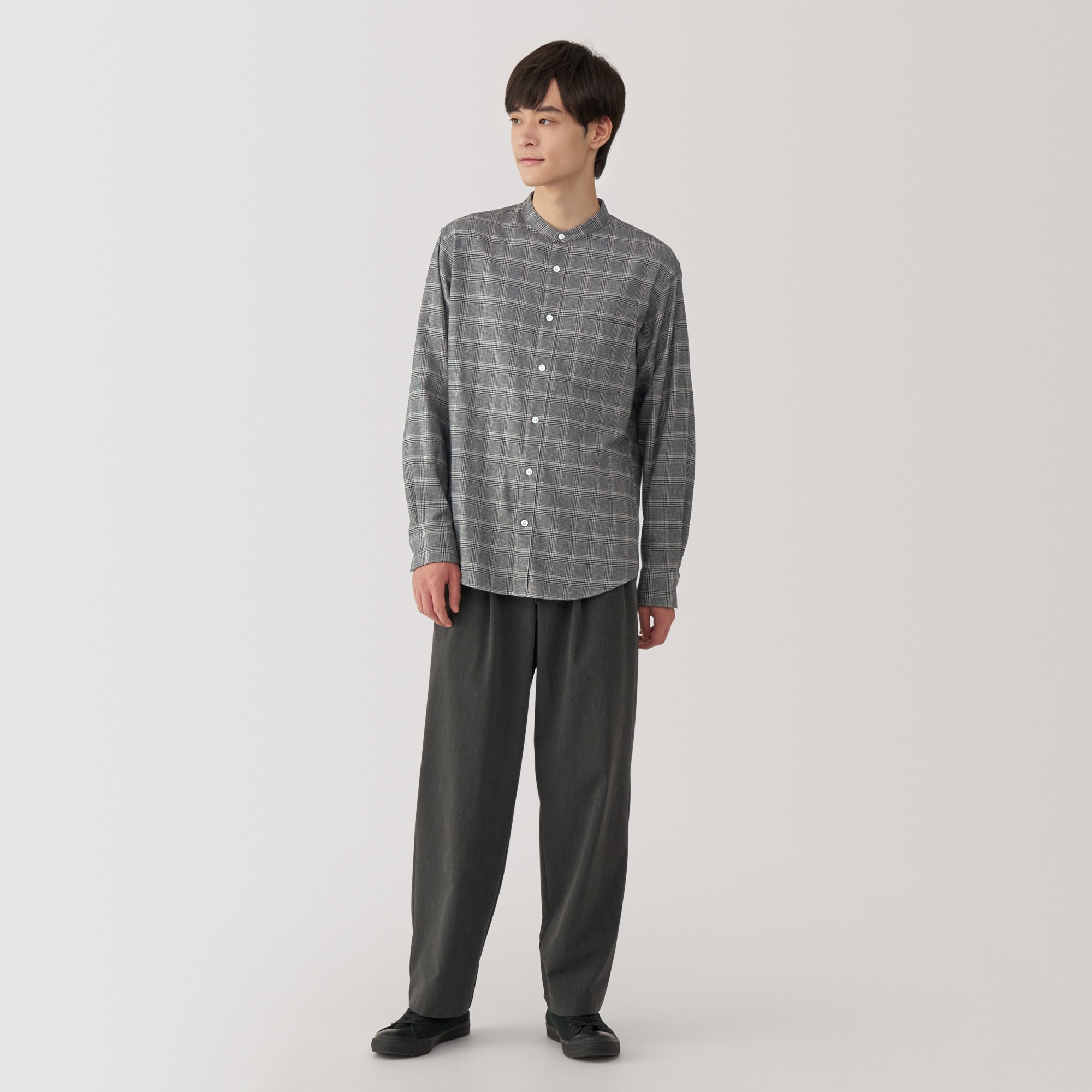 Flanne Stand collarl Long Sleeve Shirt