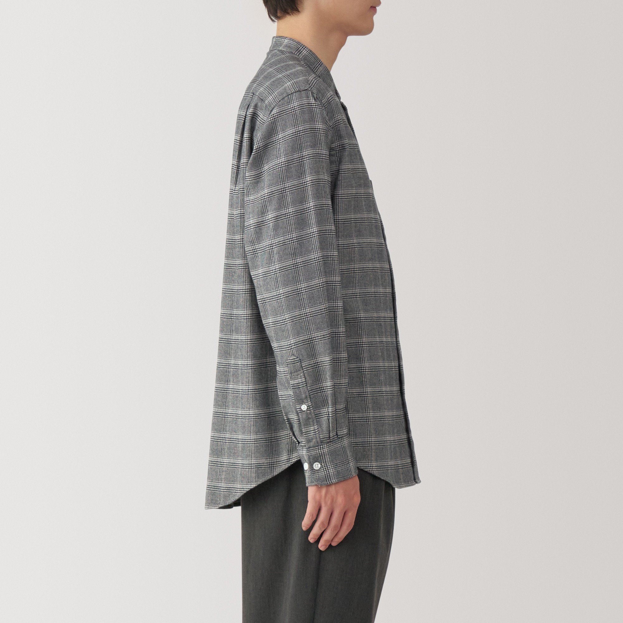 Flanne Stand collarl Long Sleeve Shirt