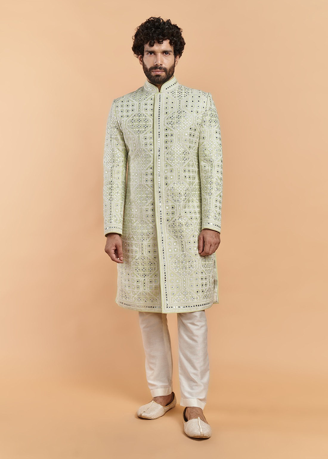 Pista Green Mirror Sherwani