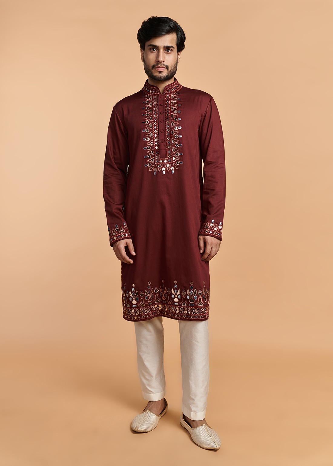 Maroon Metallic Mirror Kurta