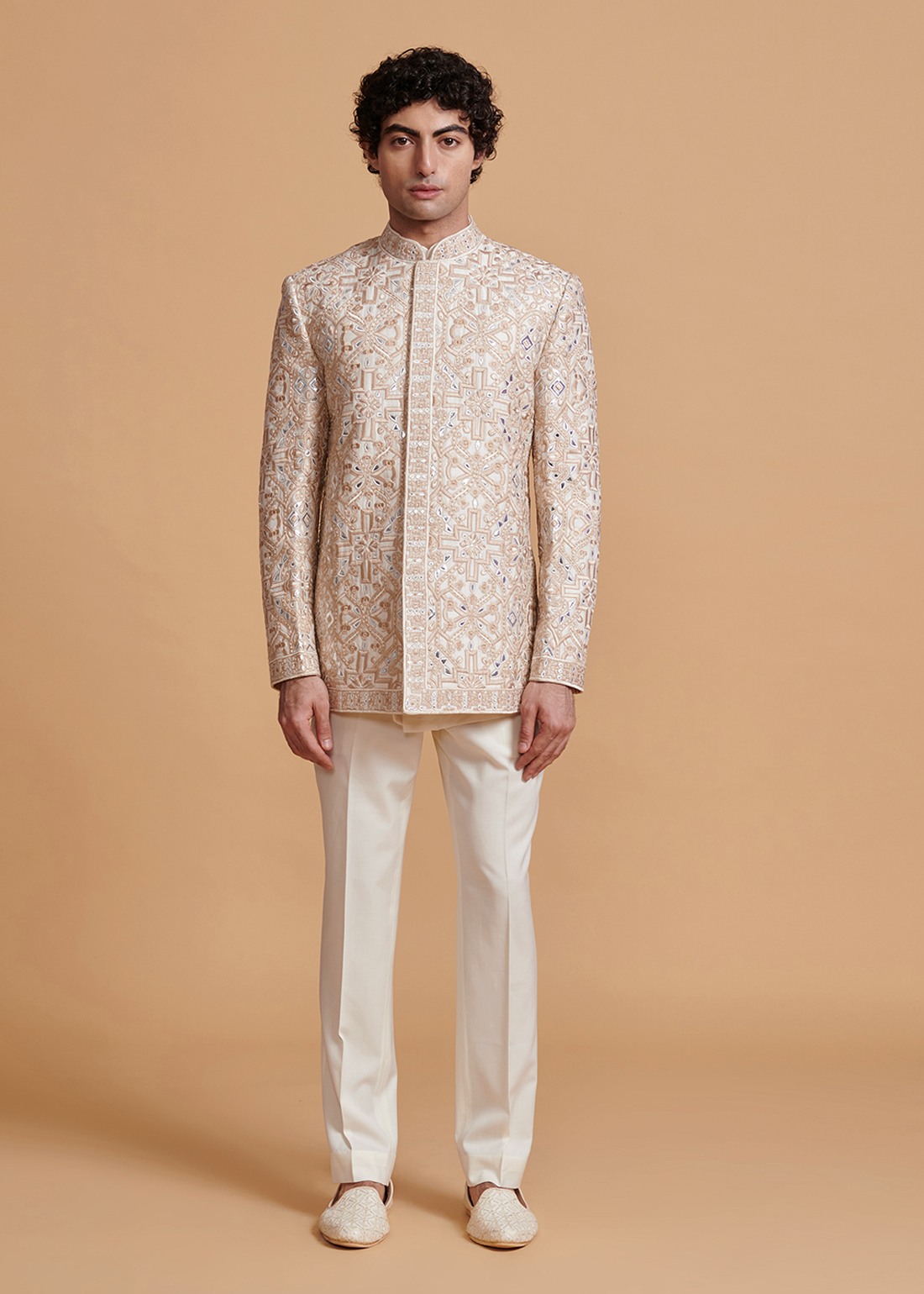 Off White Kaleen-Resham Bandgala