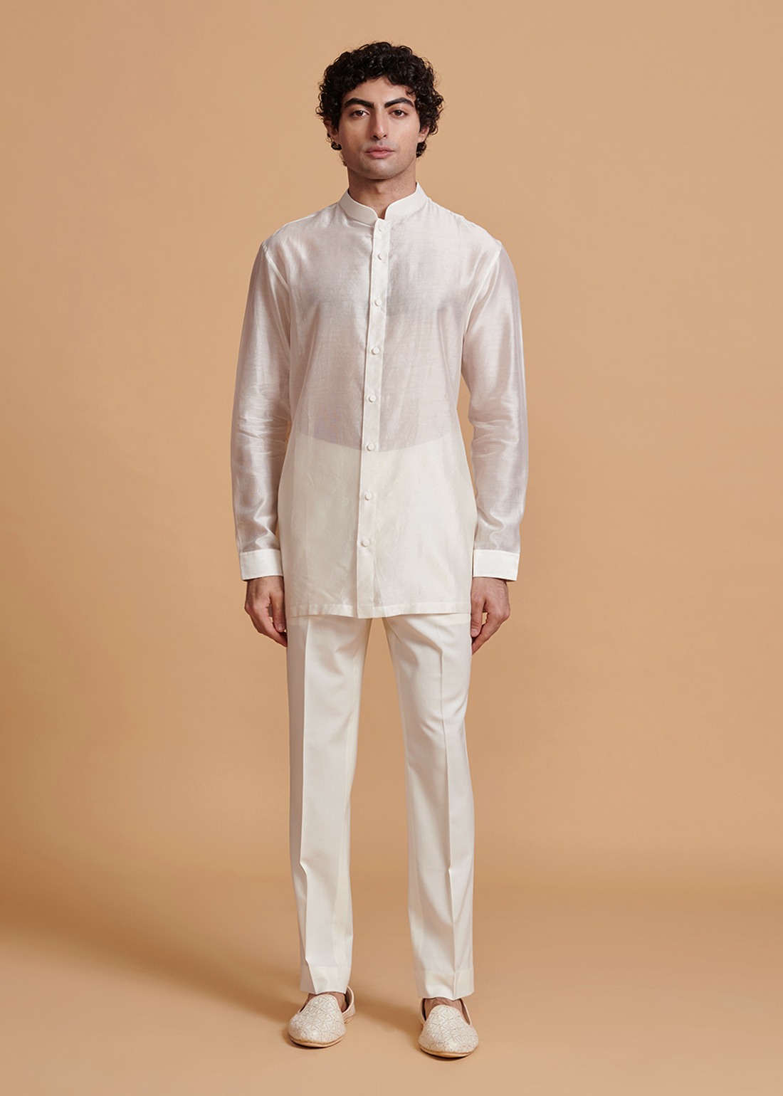 Off White Kaleen-Resham Kurta