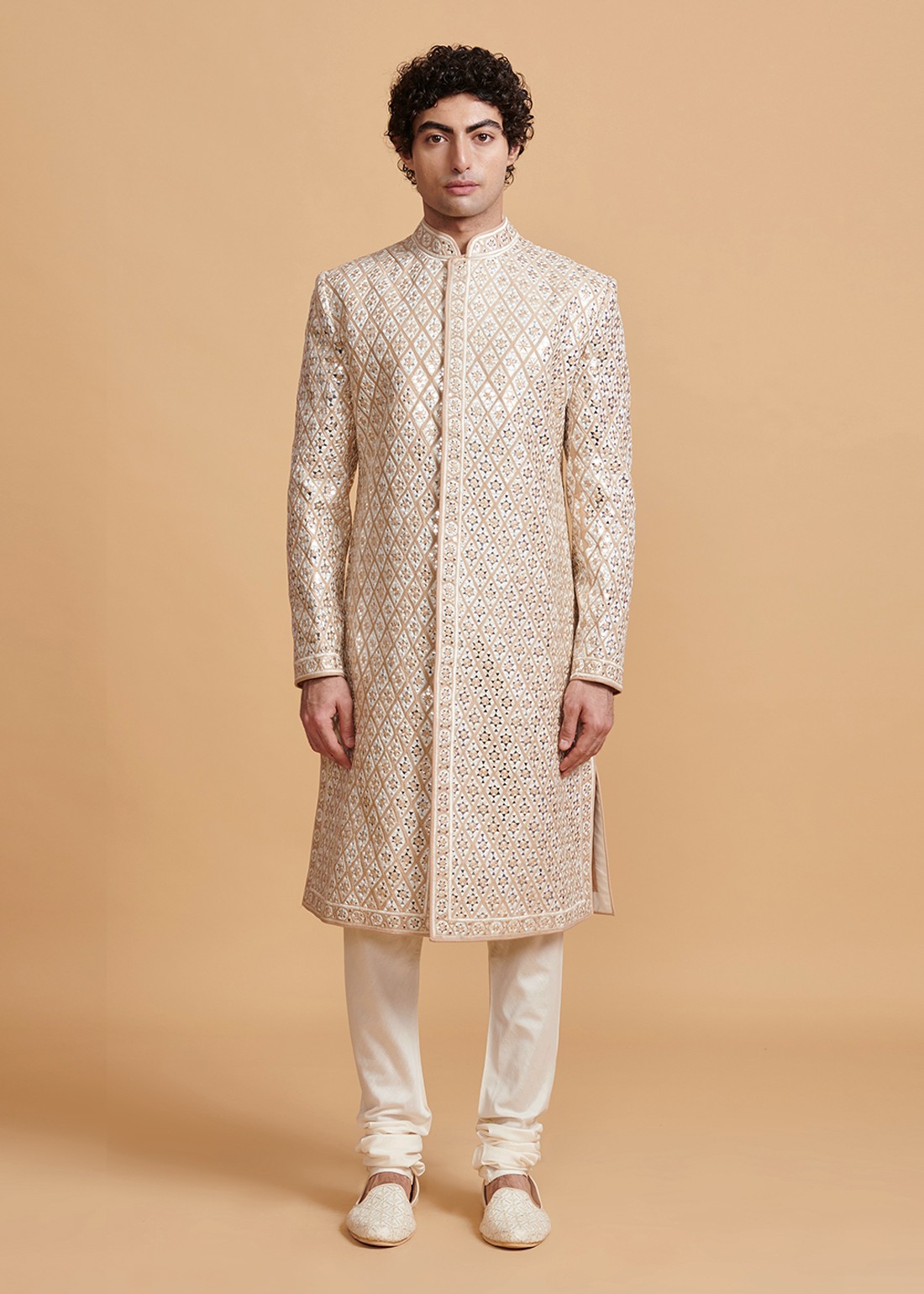 Beige Resham Abla Sherwani