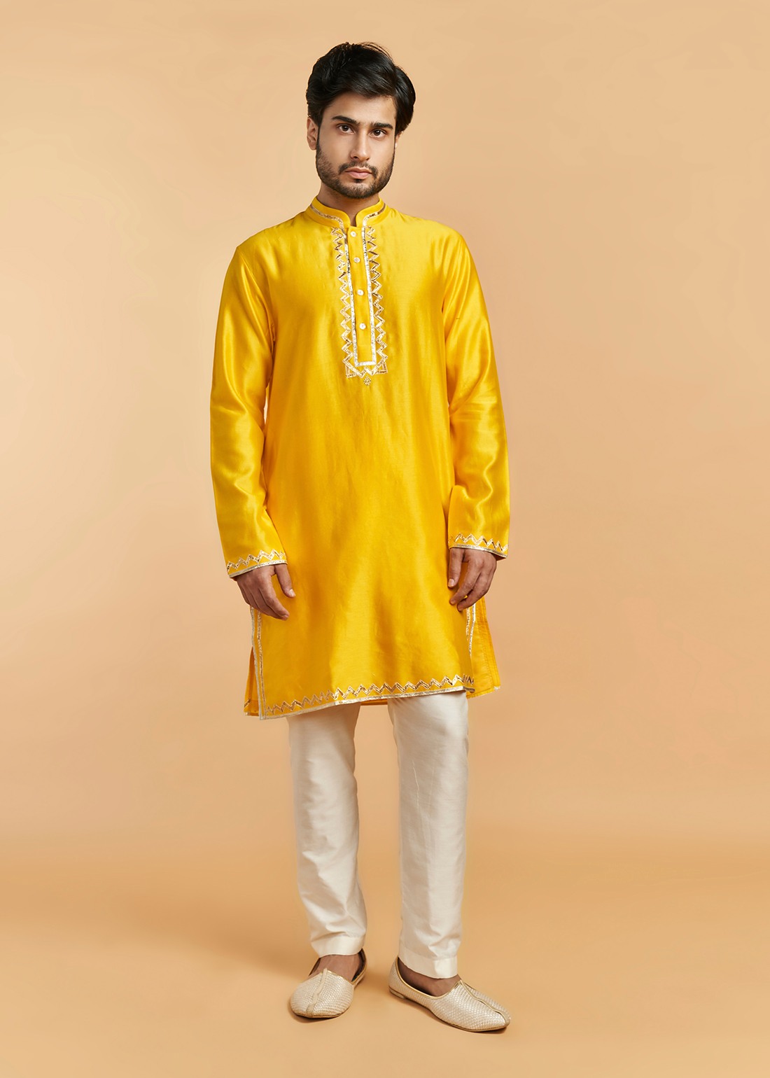 Mustard Gota Chanderi Kurta