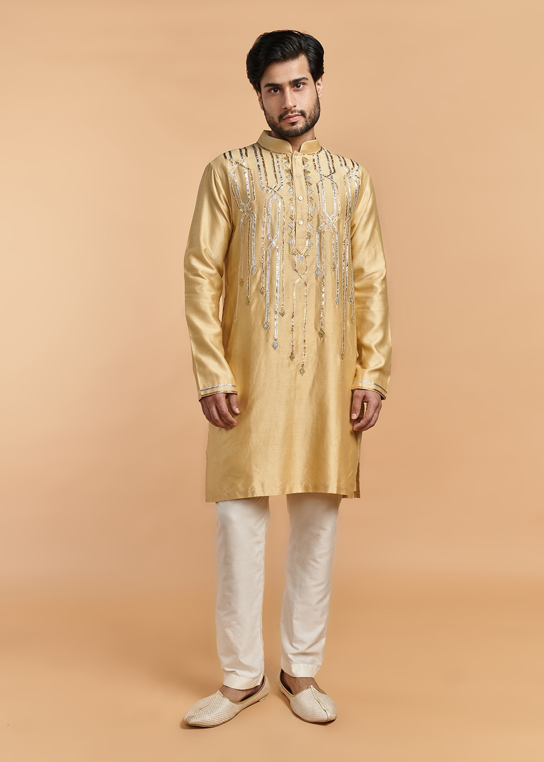 Beige Gota Chanderi Kurta