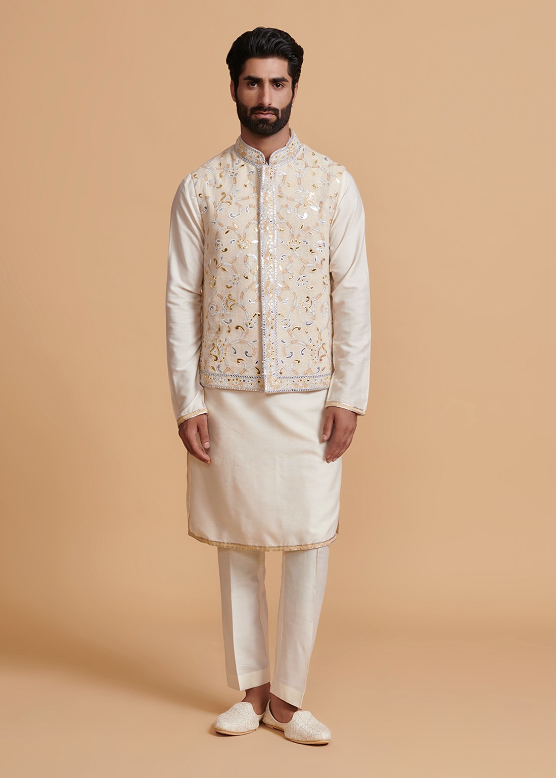 Beige Floral Kurta