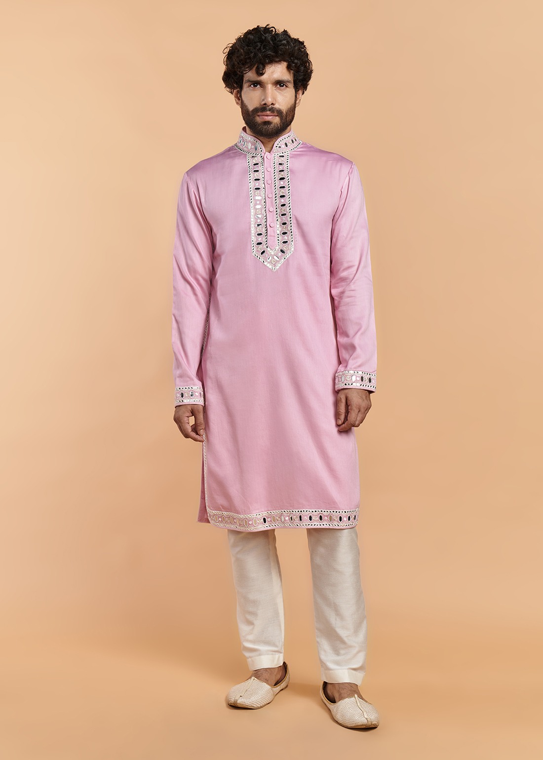Pink Resham Mirror Kurta