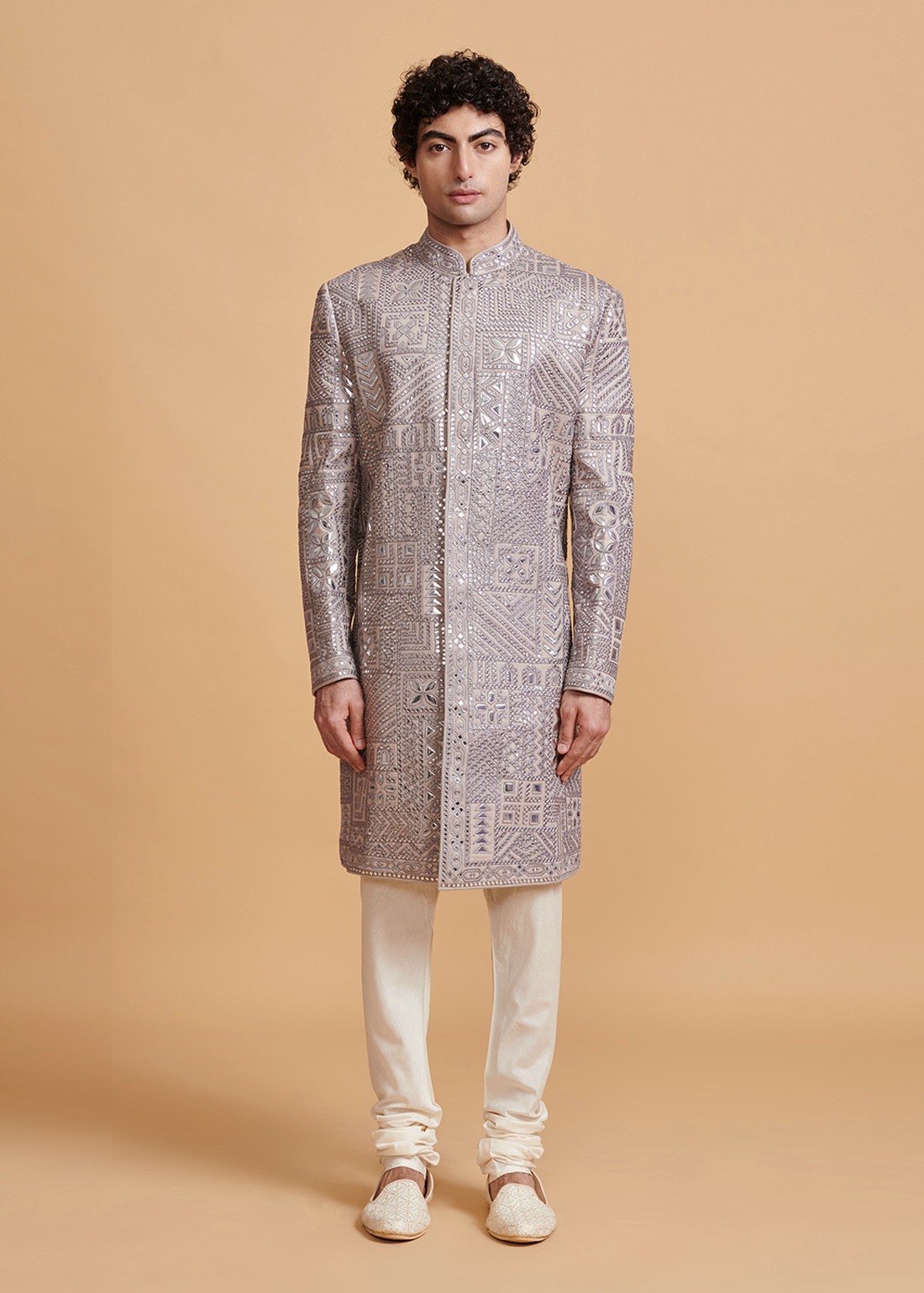 Grey Jaali Mirror Sherwani