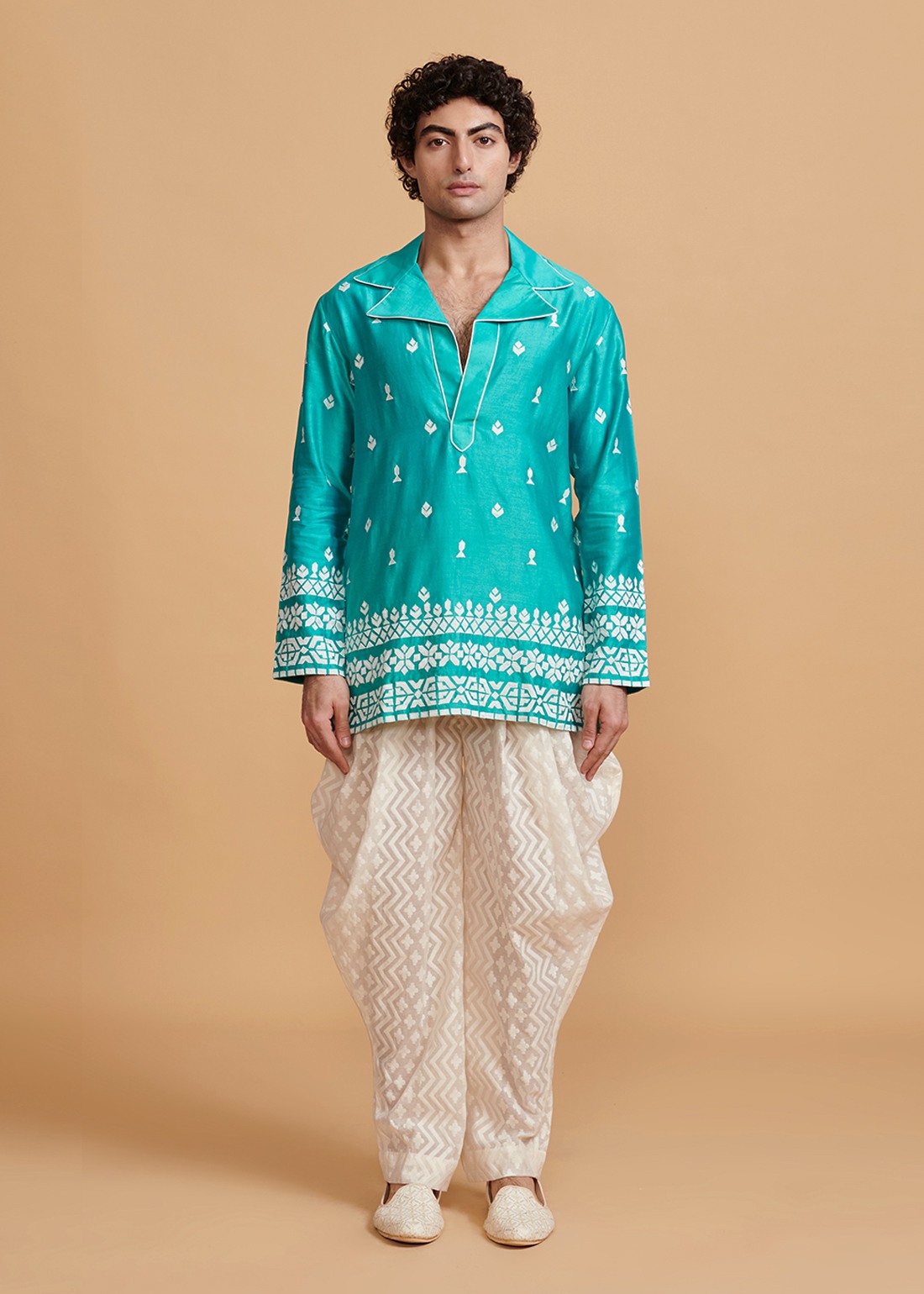 Turq Blue Applique Kurta
