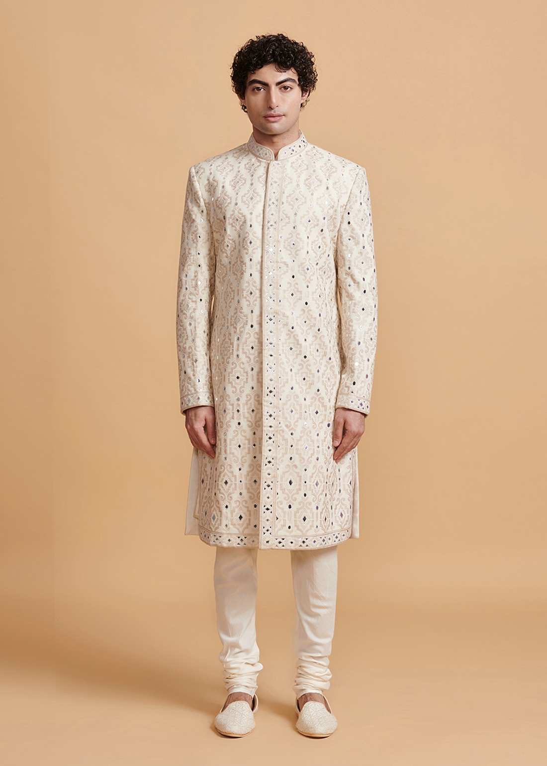 Beige Aari Sherwani