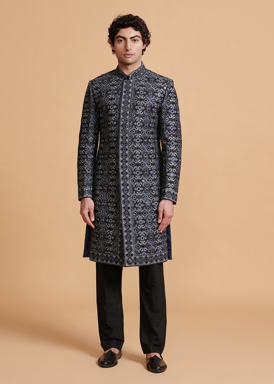 Black Kaleen-Resham Sherwani