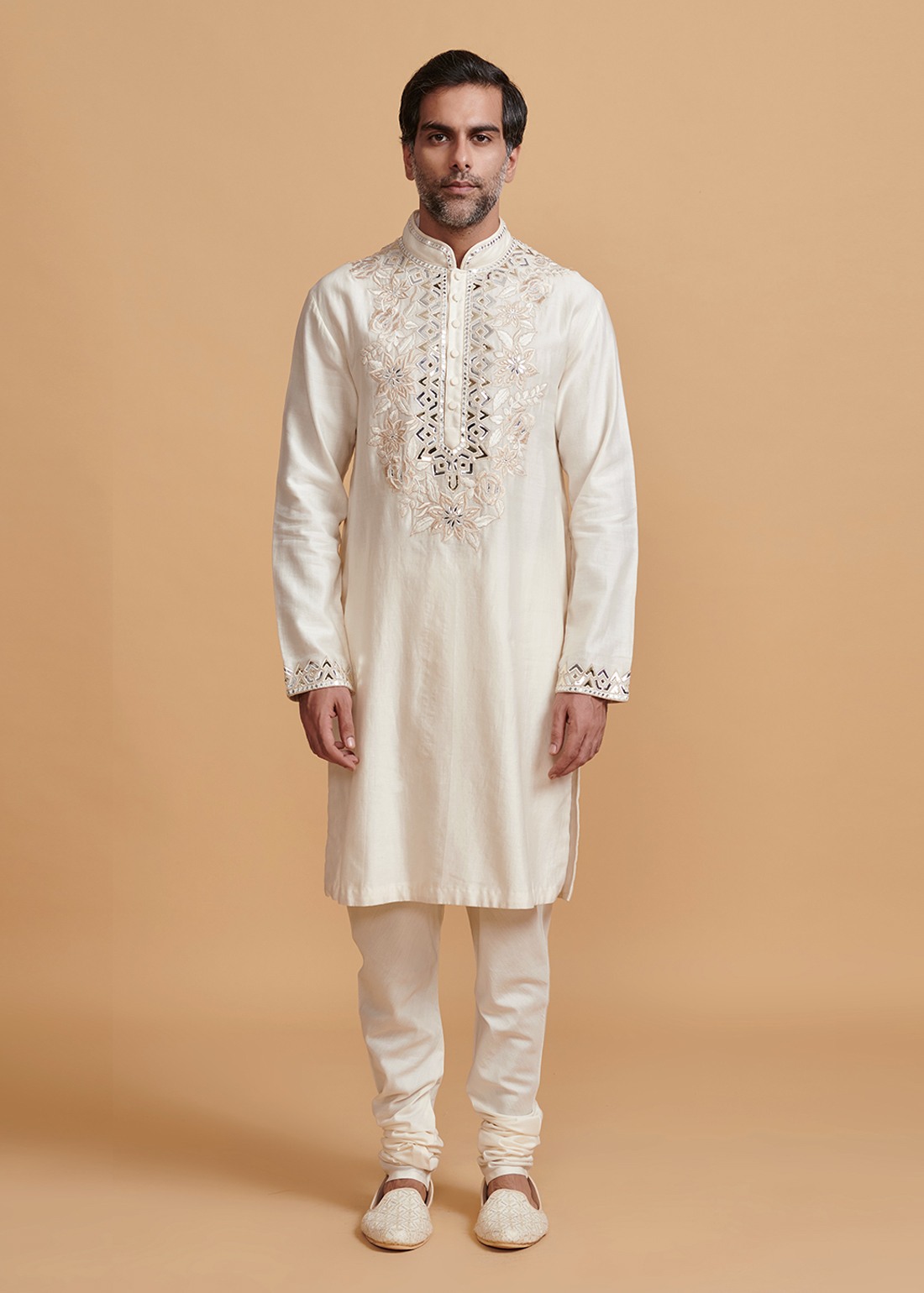 Off White Floral Kurta