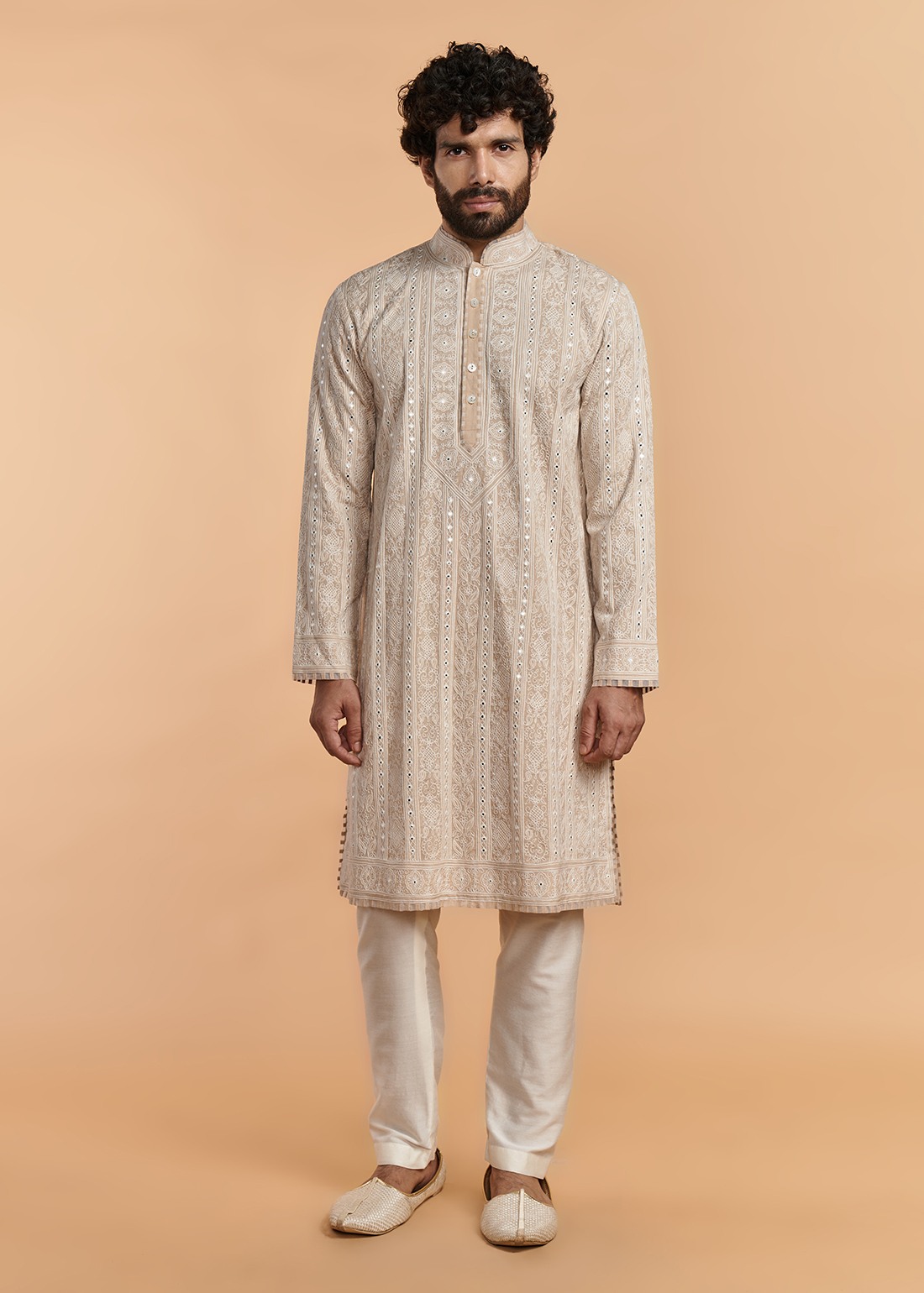 Beige Bakhia Kurta