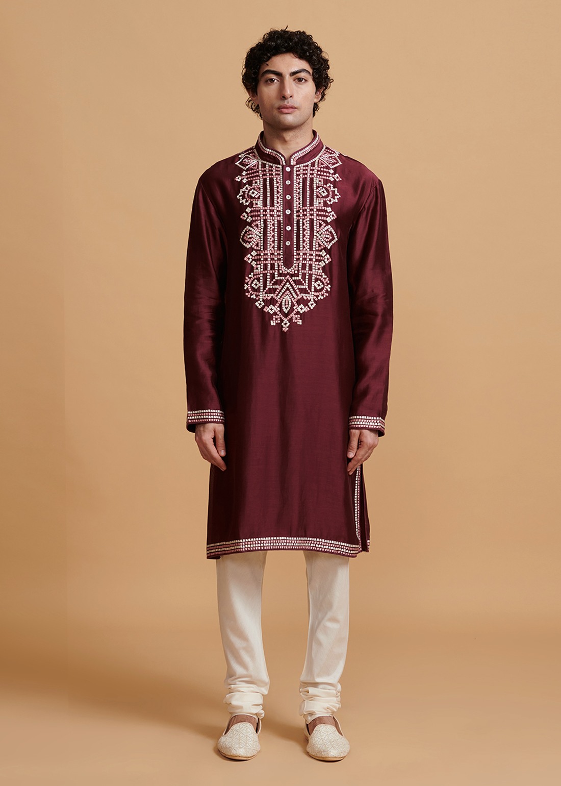 Wine Bandhani Kurta