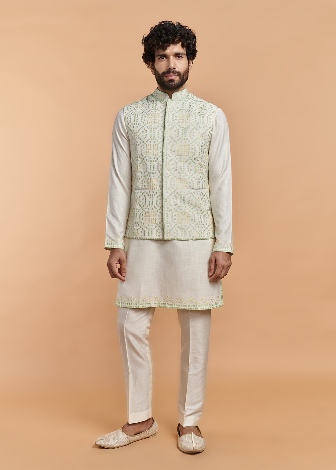 Off White Resham Bandhani Bundi