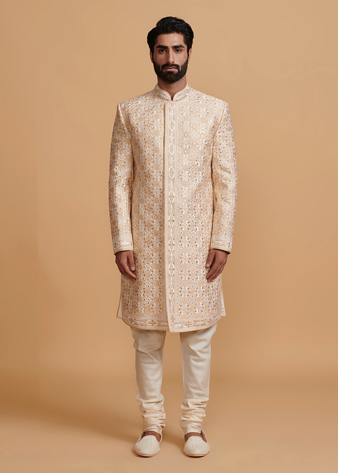 Beige Resham Abla Sherwani